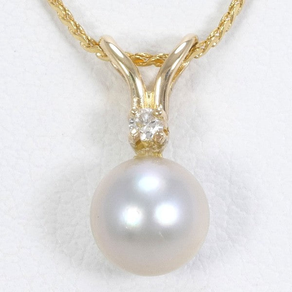 14K Yellow Gold Pearl and Diamond Pendant Necklace for Women - Elegant Bridal Jewelry, Anniversary Gift, Party Wear