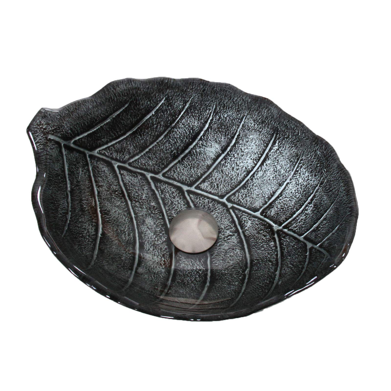 Hand-Painted Winter Leaf Shaped Ceramic Bowl - Chrome Bathroom Sink Drain Cover - Decorative Vessel for Home Decor, Spa & Bathroom Accessories