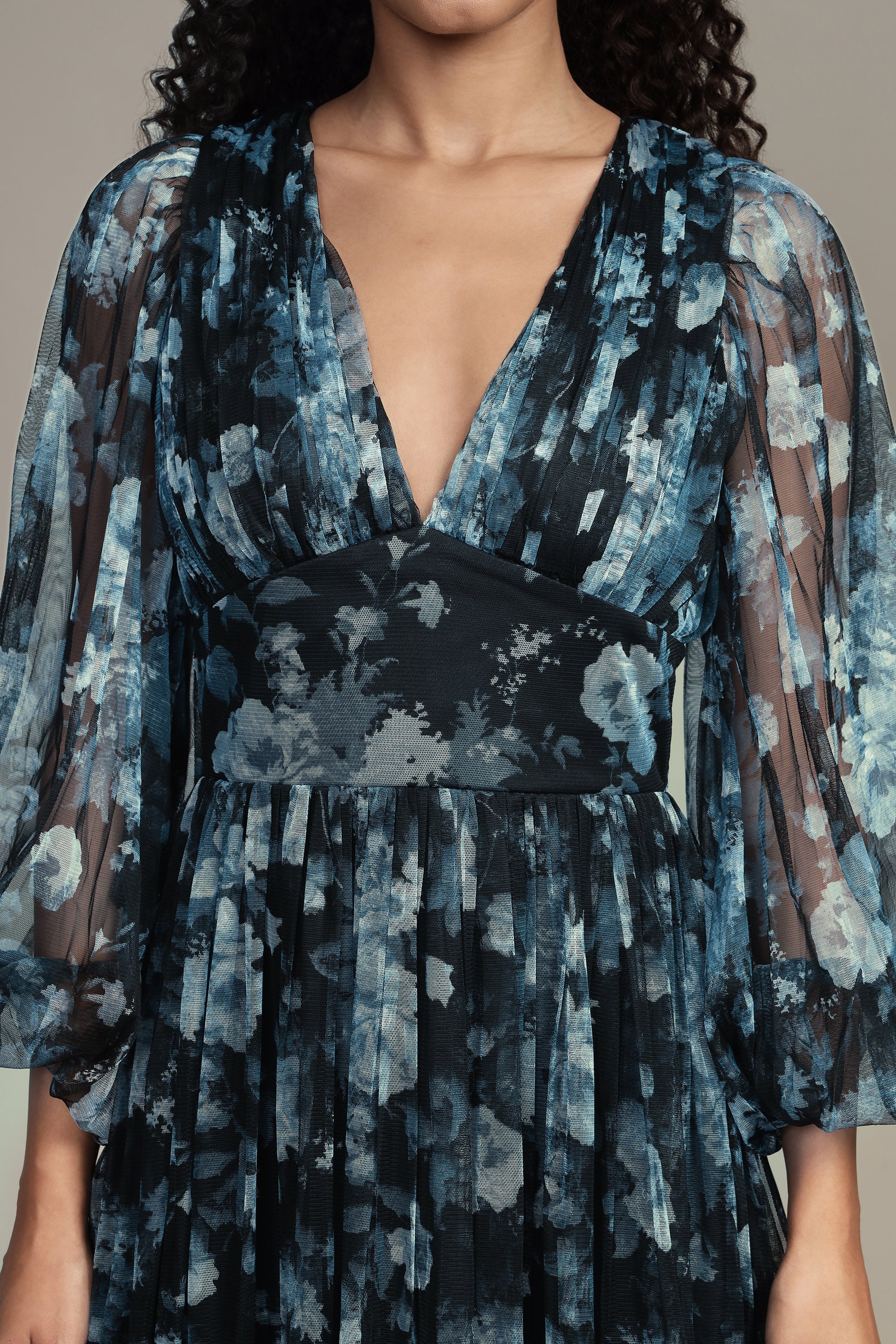 Rome Blue Floral Tulle Mini Dress - Elegant Party Dress for Women, Summer Wedding Guest Dress, Boho Chic Cocktail Dress, Perfect for Date Night & Special Occasions