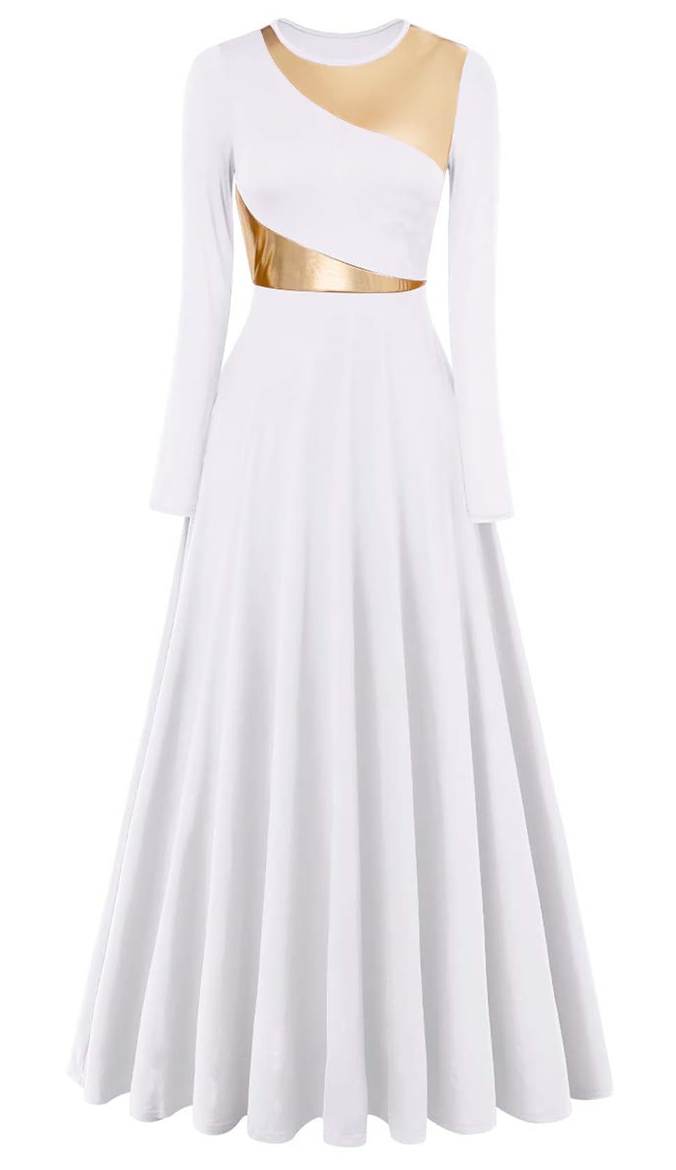 Women's Long Sleeve Metallic Praise Dance Dress - Liturgical Worship Costume for Church Performances & Lyrical Dance | Perfect for Sunday Services, Choir Performances & Spiritual Events