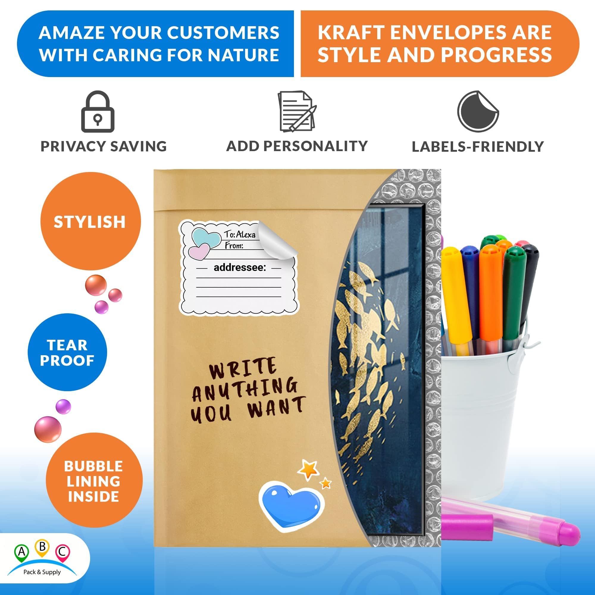 ABC Brown Kraft Bubble Mailer Envelopes 9.5x13 Inch - 200 Pack Padded Shipping Mailers, Water-Resistant Protective Packaging for Jewelry, Cosmetics, Small Business & Ecommerce Shipping - Perfect for Amazon, eBay, Etsy Sellers