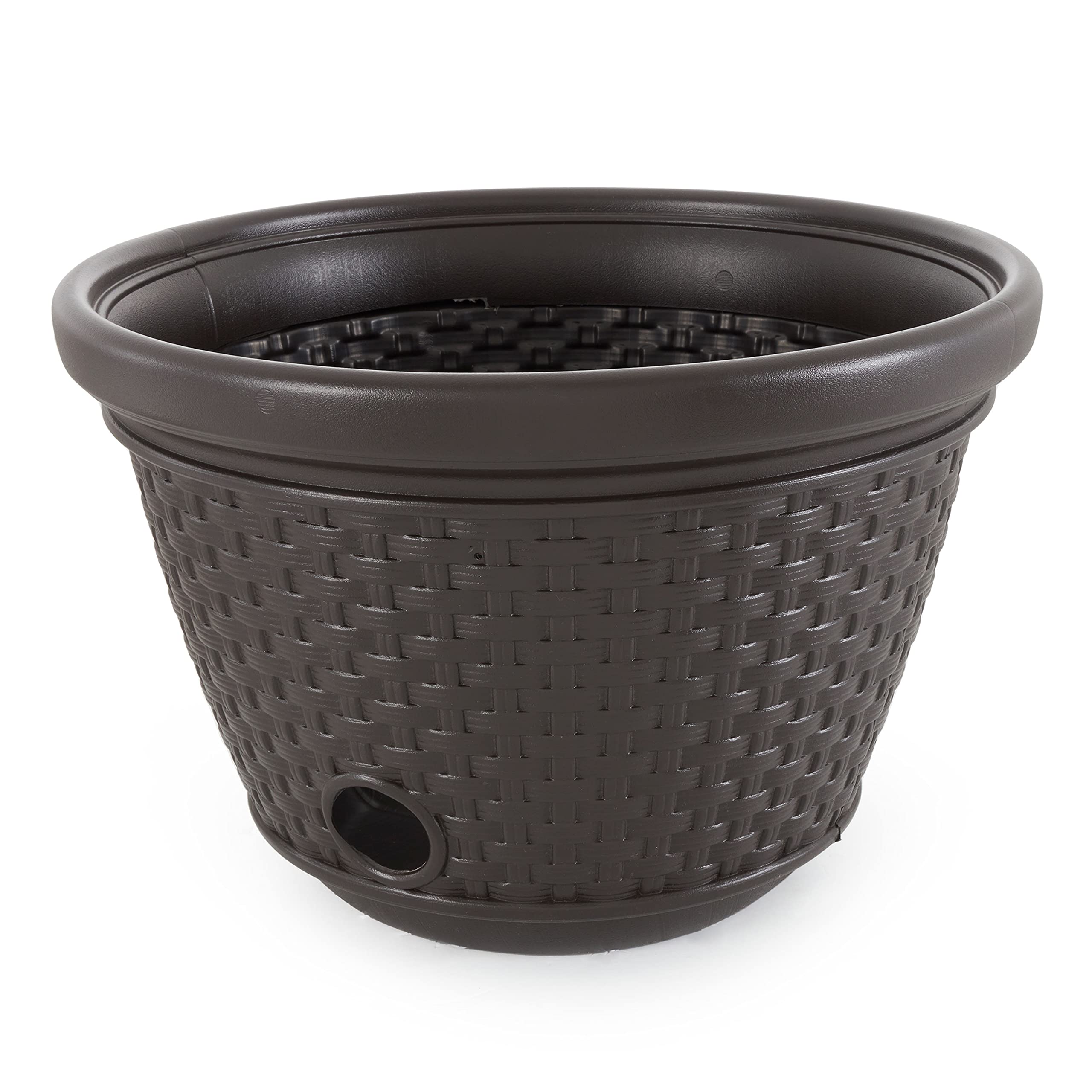 Suncast 100-Foot Resin Wicker Garden Hose Holder - Decorative Outdoor Water Hose Storage Pot (4-Pack) - Perfect for Yard, Patio, and Garden Organization