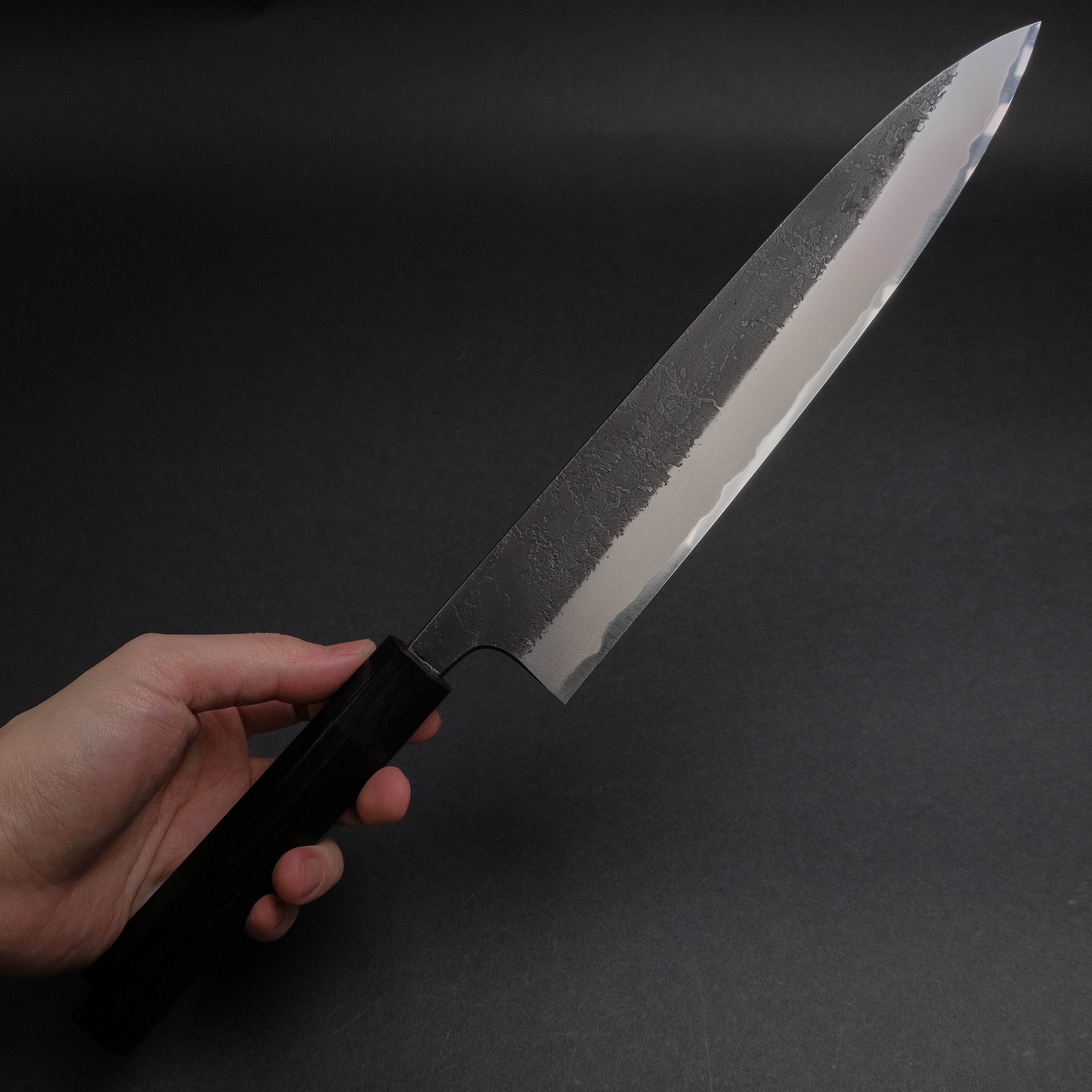 Akifusa Wakui Kurouchi Nashiji Blue #2 Gyuto 240mm Japanese Chef Knife with Ebony Handle - Professional Kitchen Knife for Sushi, Meat Cutting & Precision Cooking (Discounted)