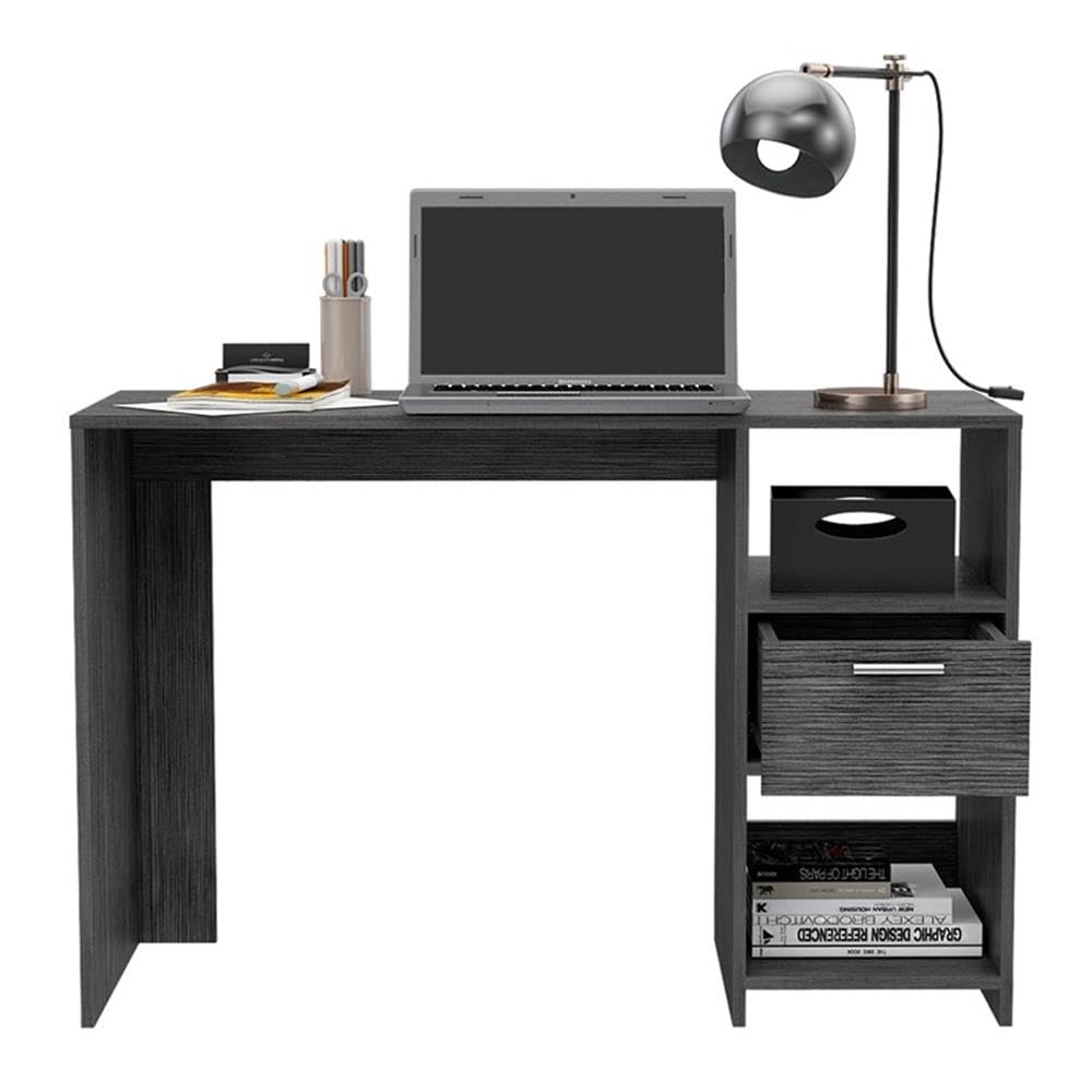 Arlington Computer Desk with Drawer, 2 Open Storage Shelves & Sturdy Legs - Smokey Oak Finish for Home Office, Study Room & Small Spaces
