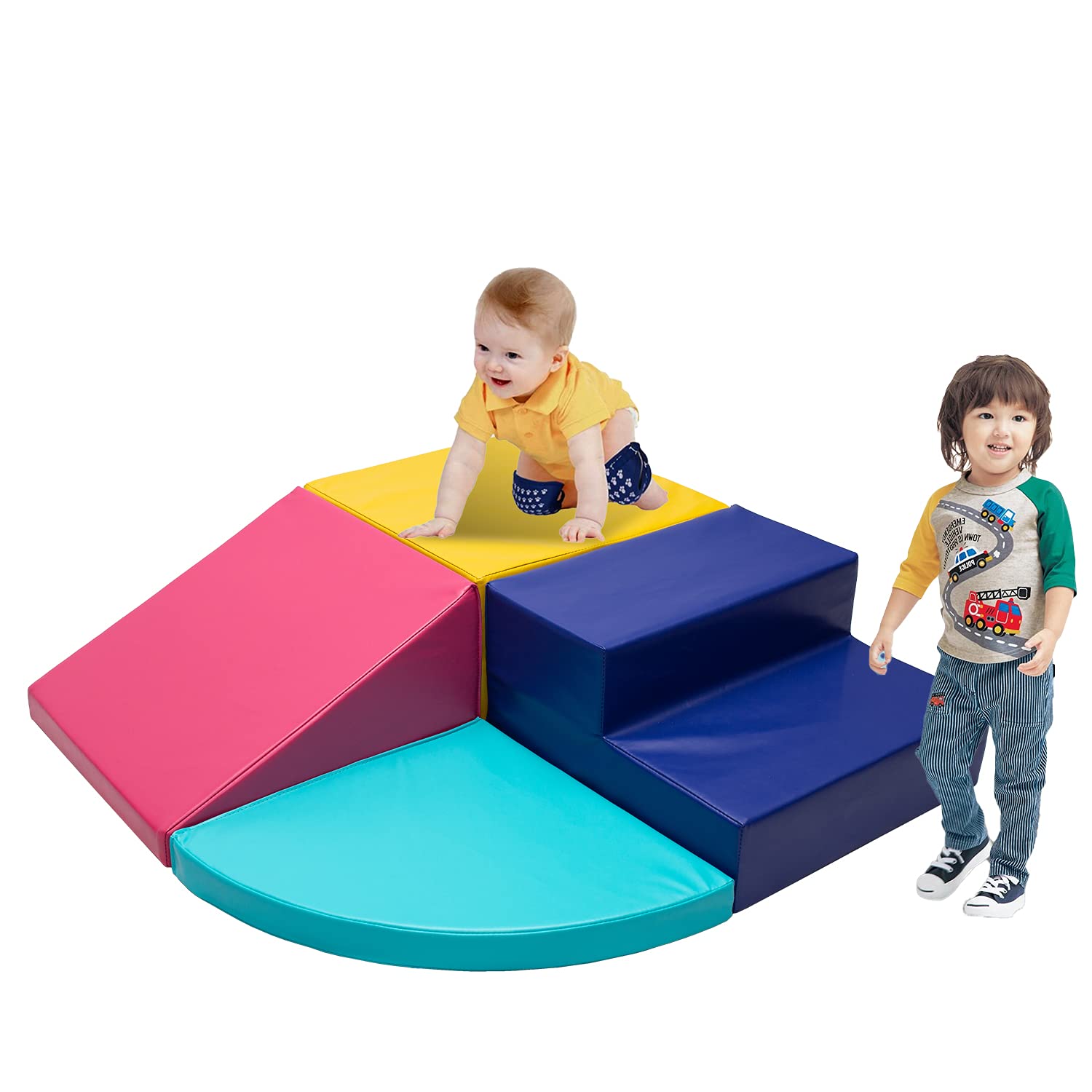 HSQQ 4-Piece Large Soft Foam Climbing Blocks Set - Kids Indoor Climber & Crawl Play Structure, Baby Nugget Couch for Toddlers 9-48 Months | Safe Daycare Crawling Toys, Soft Play Equipment for Toddler Development | Perfect for Playrooms, Daycare Centers & Home Learning Activities