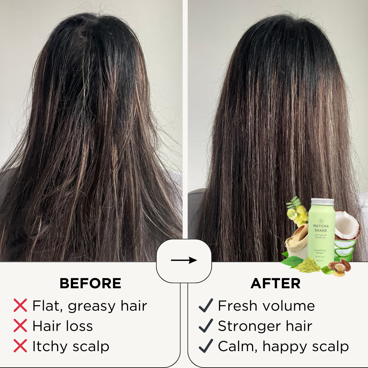 Organic Matcha Shake Shampoo Concentrate for All Hair Types - Volumizing & Detoxifying Hair Care for Daily Use, Salon Results at Home