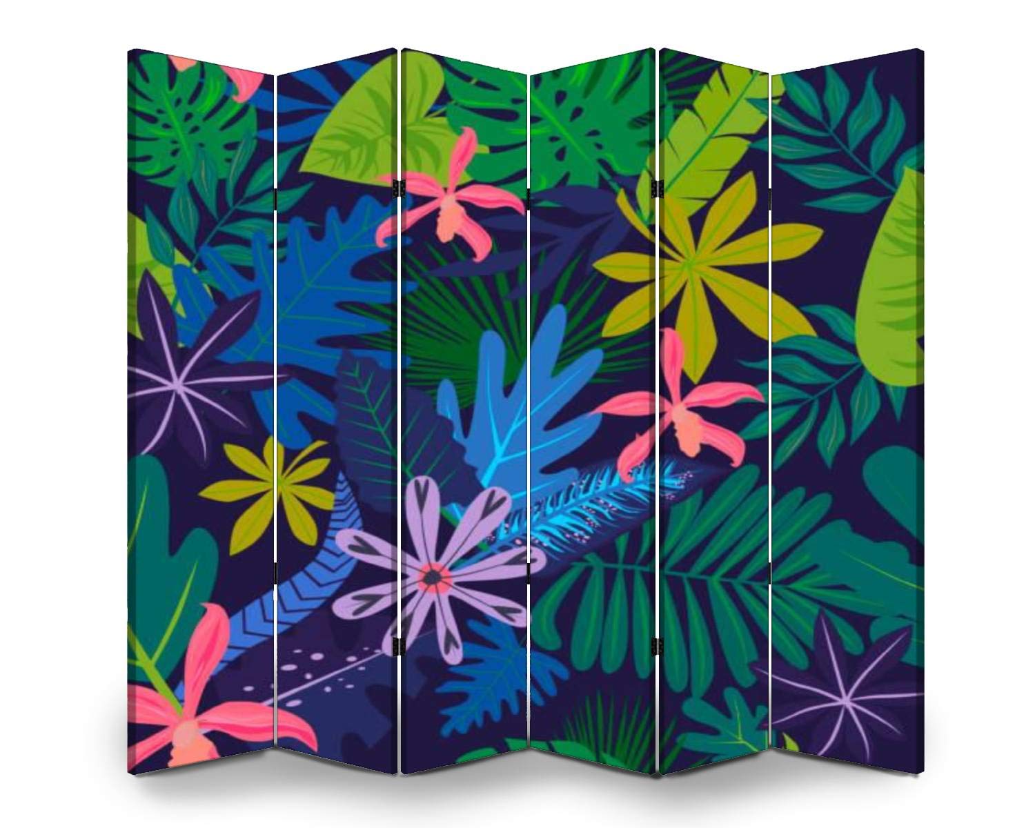 6-Panel Folding Room Divider with Tropical Leaves & Flowers Pattern - Freestanding Privacy Screen for Indoor/Outdoor Use - Perfect for Home, Office, Nursery, and Event Spaces