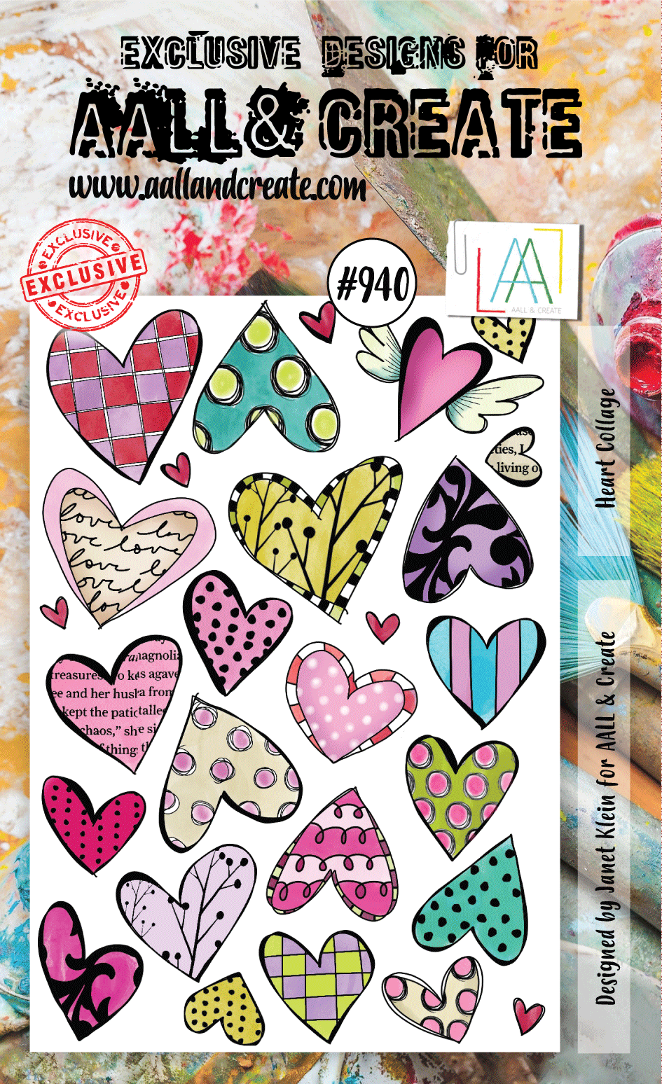 AALL and Create Stamp Set 940 - Heart Collage Stamps for Card Making, Scrapbooking & DIY Crafts - Perfect for Valentine's Day, Weddings & Handmade Greeting Cards