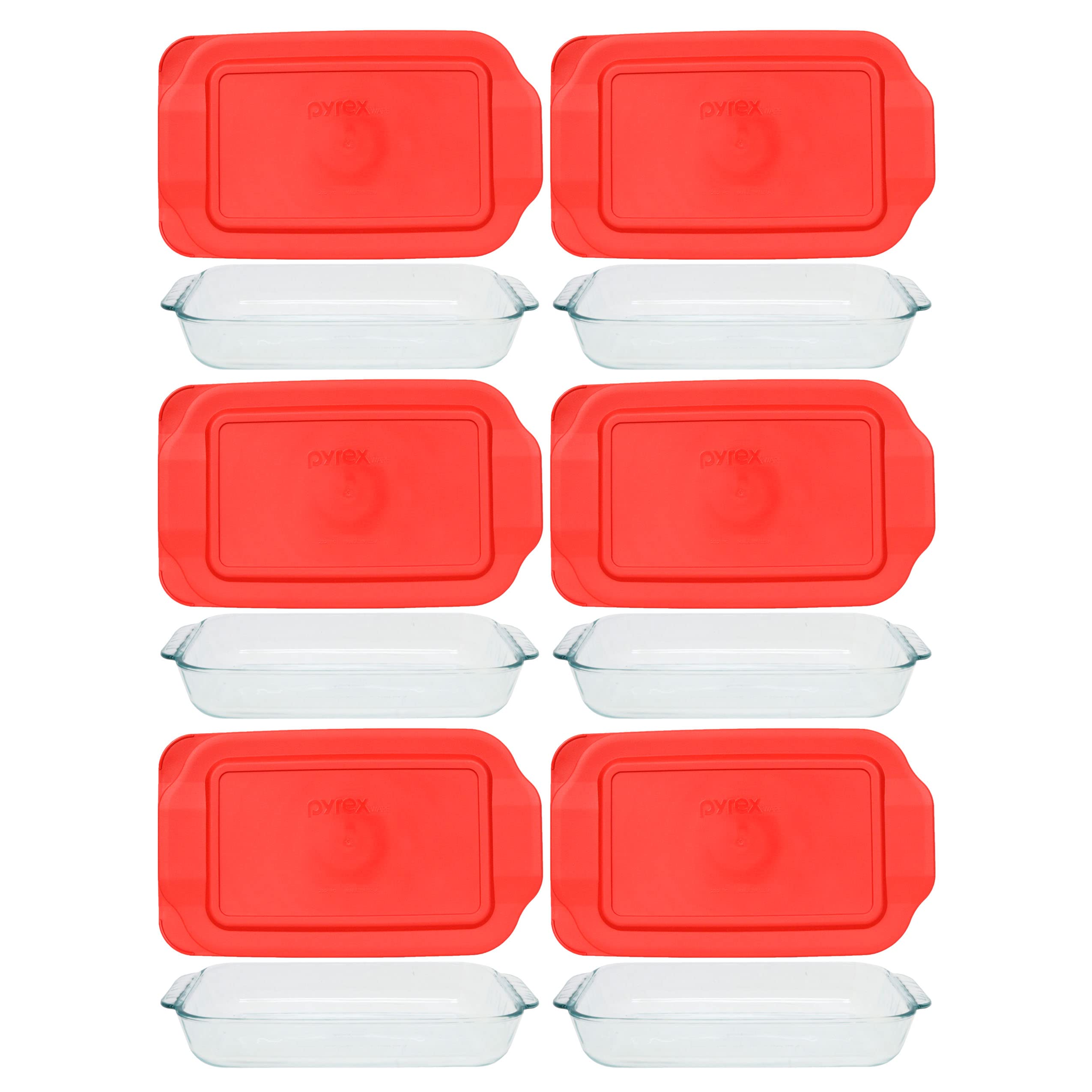 Pyrex 6-Piece Glass Baking Dish Set with 6 Red Replacement Lids (2-Quart) - Made in USA | Perfect for Casseroles, Meal Prep & Leftovers Storage