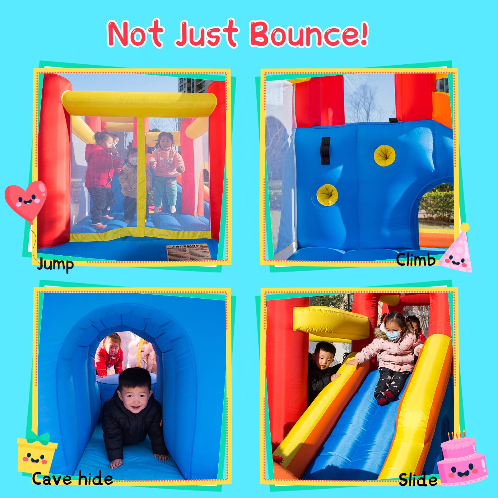 Baralir Inflatable Bounce House Water Park with Long Slide & Splash Pool for 5 Kids - Outdoor Backyard Summer Fun with Cave, Tunnel & Water Cannon for Birthday Parties, Family Gatherings & Kids Playtime