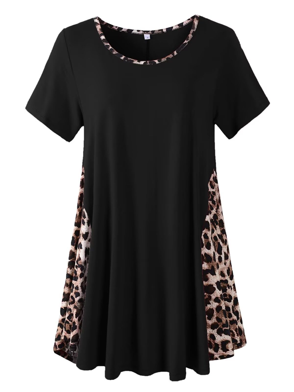 LARACE Women's Plus Size Leopard Print Short Sleeve Tunic Top - Trendy 2025 Spring Summer Fashion Blouse for Casual Wear, Office & Date Night Outfits