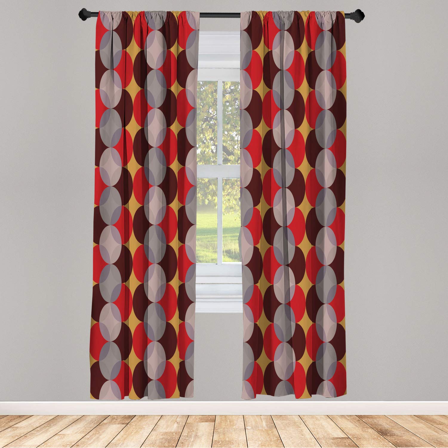Lunarable Vintage 1950s Midcentury Atomic Art Inspired Floral Curtains - Lightweight Decorative 2-Panel Set with Rod Pocket, Dark Pink (28