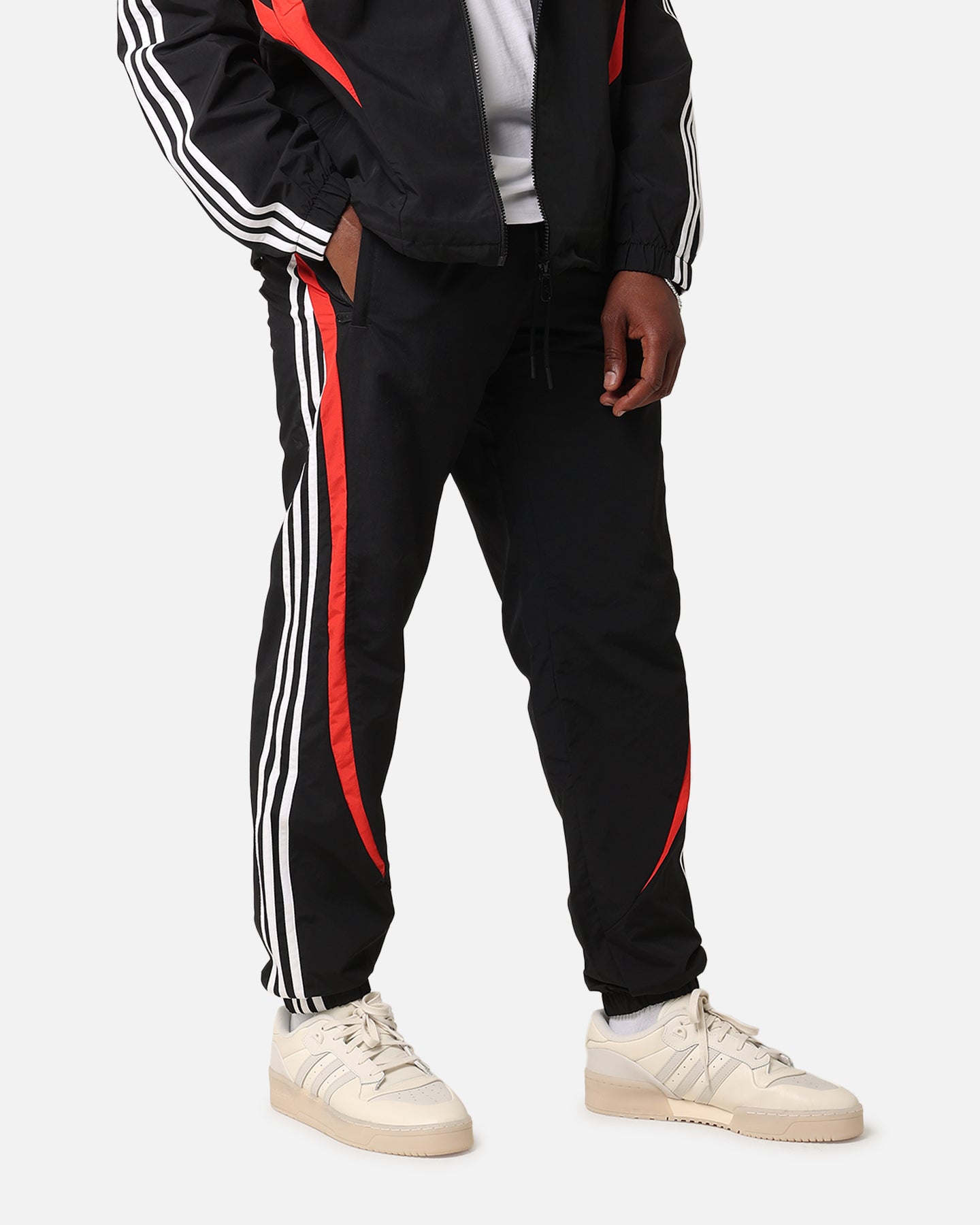 Adidas Archive Pants for Men - Black/Red Athletic Joggers with Tapered Fit - Perfect for Running, Gym Workouts & Casual Streetwear