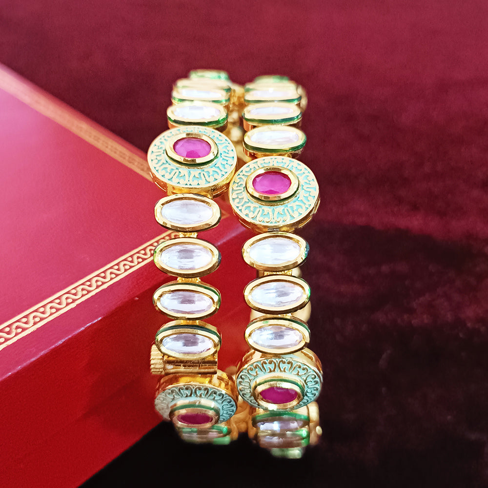 Luxury Gold Plated Royal Kundan & Ruby Bracelet for Women - Elegant Indian Bridal Jewelry - Perfect for Weddings, Parties & Special Occasions
