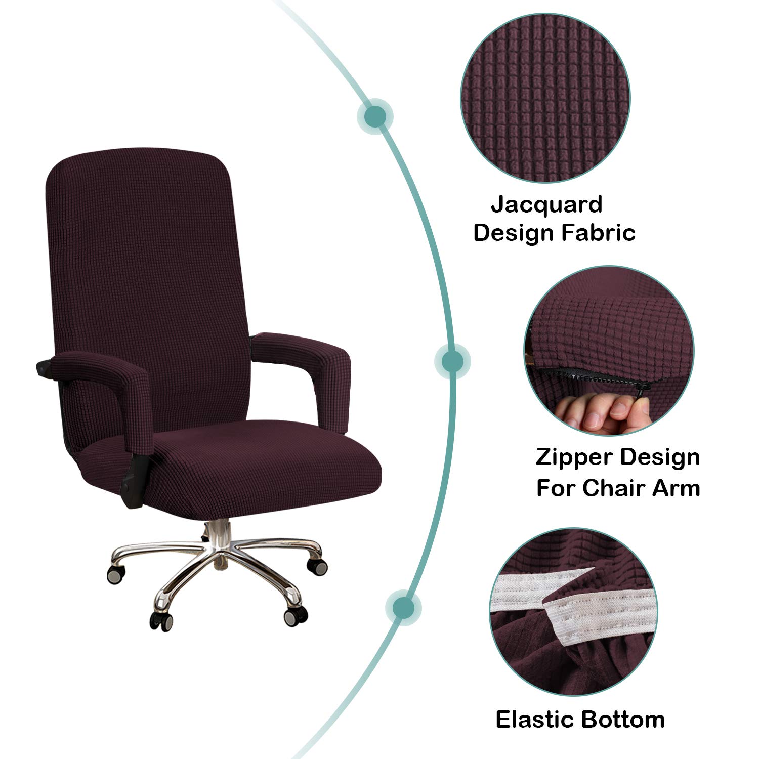 Stretchable Turquoise Office Chair Cover with Arms - Universal Removable Slipcover for Computer, Desk & Boss Chairs - Pet-Friendly Fabric Protector for Dogs & Cats - Perfect for Home Office & Workspaces (Brown)