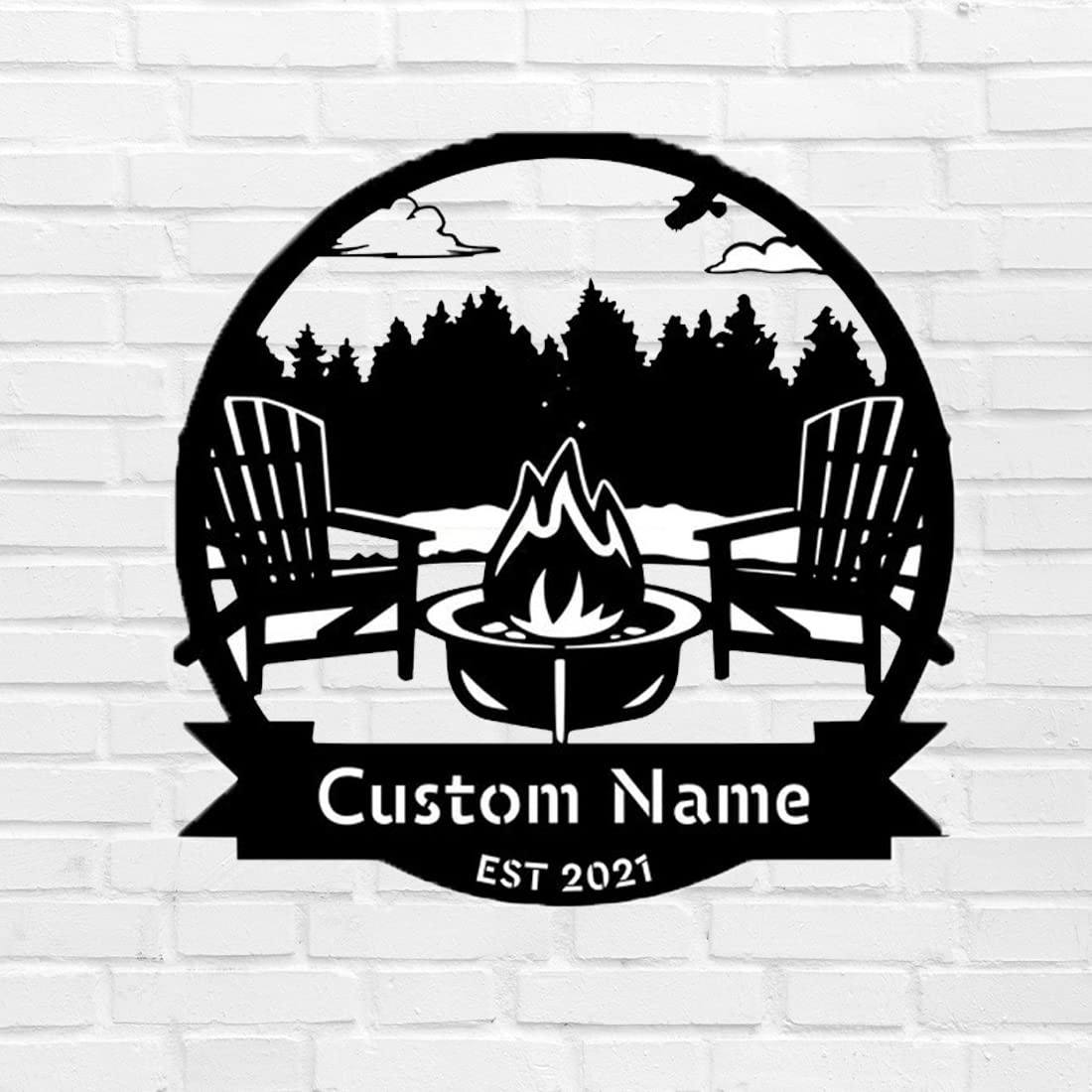 Personalized Vintage Campfire Metal Wall Art - Custom Forest Scene Outdoor Metal Sign for Front Door & Cabin Decor | All Season Series 66 | Rustic Camping Gift for Home, Patio & RV Use
