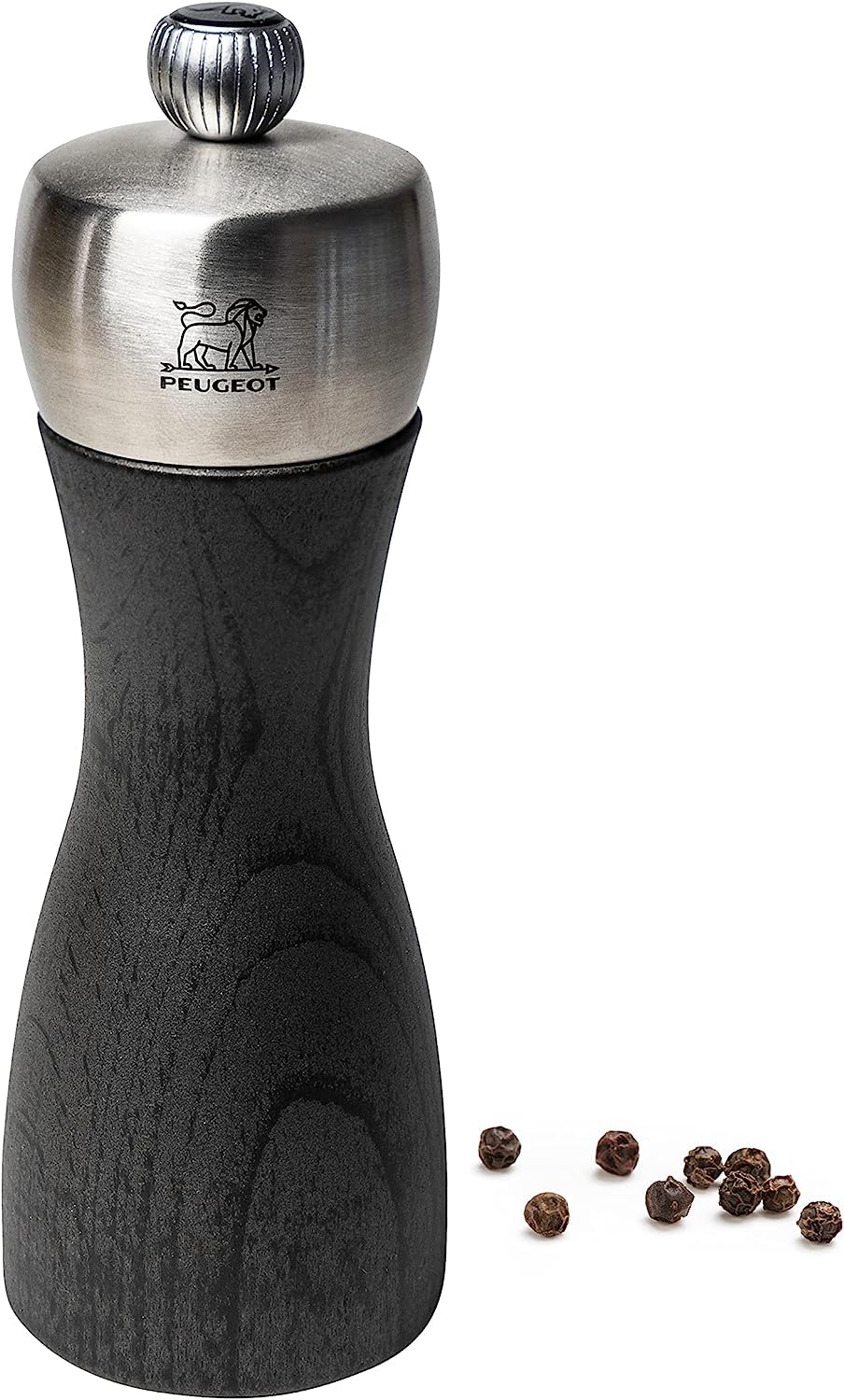 Peugeot Fidji Manual Pepper Mill - Adjustable Spice Grinder - Beechwood & Stainless Steel with Graphite Finish - 6 Inch Kitchen Tool for Freshly Ground Pepper - Perfect for Dining Tables, Restaurants, and Gourmet Cooking