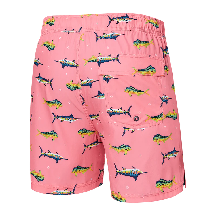 SAXX 5 Inch Oh Buoy 2-in-1 Volley Trophy Catch Swim Trunks with Built-in Liner - Quick Dry, UPF 50+ Sun Protection - Flamingo Print for Beach, Pool & Water Sports