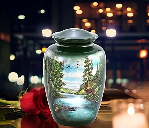 Handcrafted Wooden Memorial Urn for Ashes - Large Deer Engraved Cremation Urn with Velvet Storage Bag | Perfect for Home Memorials, Funeral Services & Pet Ashes Keepsake