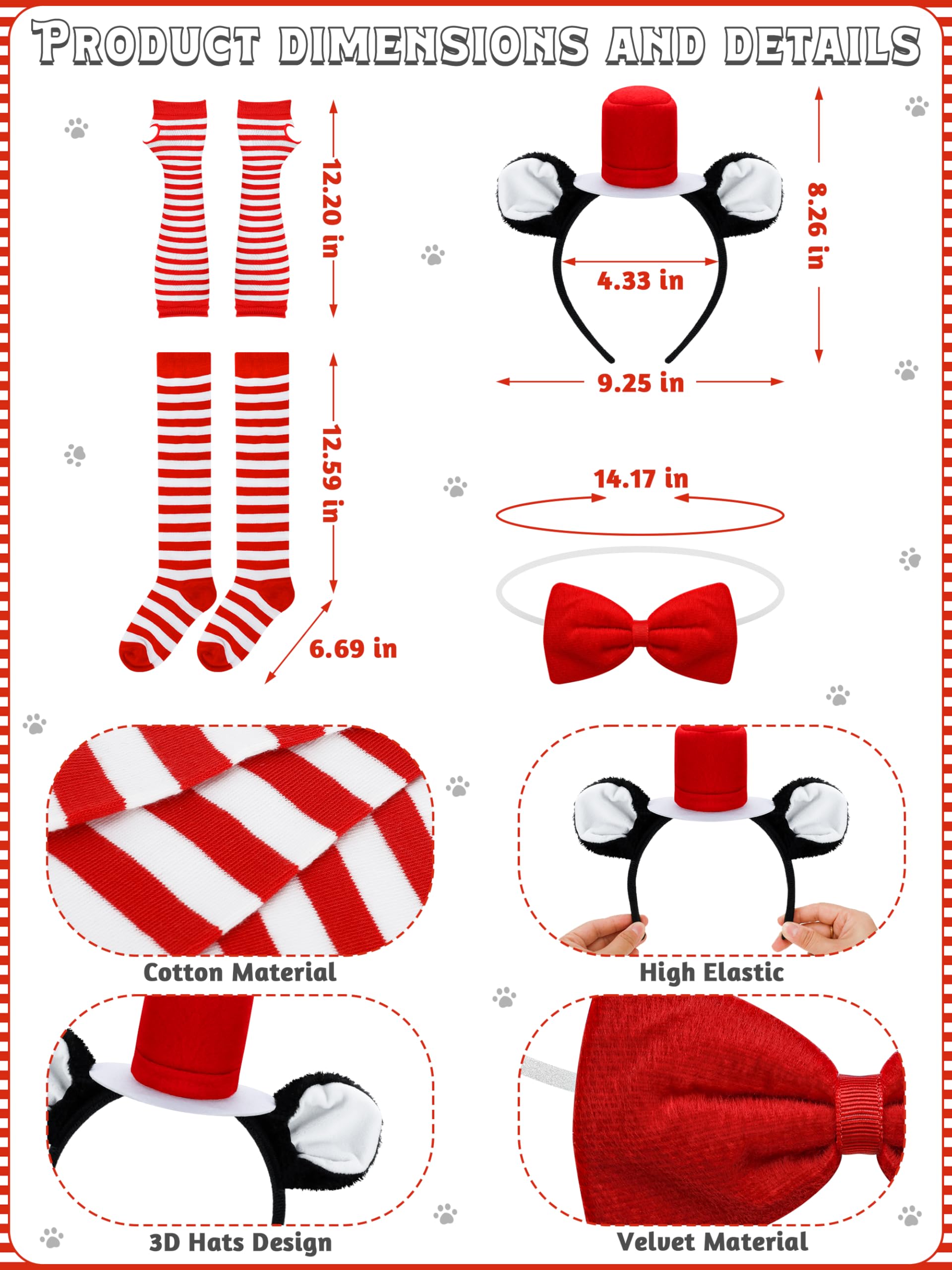 8PCS Cat Costume Set - Cat Ear Top Hat, Headband, Tutu Skirt, Bowtie, Tail, Socks & Gloves for Halloween Cosplay, Party Dress Up, Anime Convention & Pet Lover Gifts