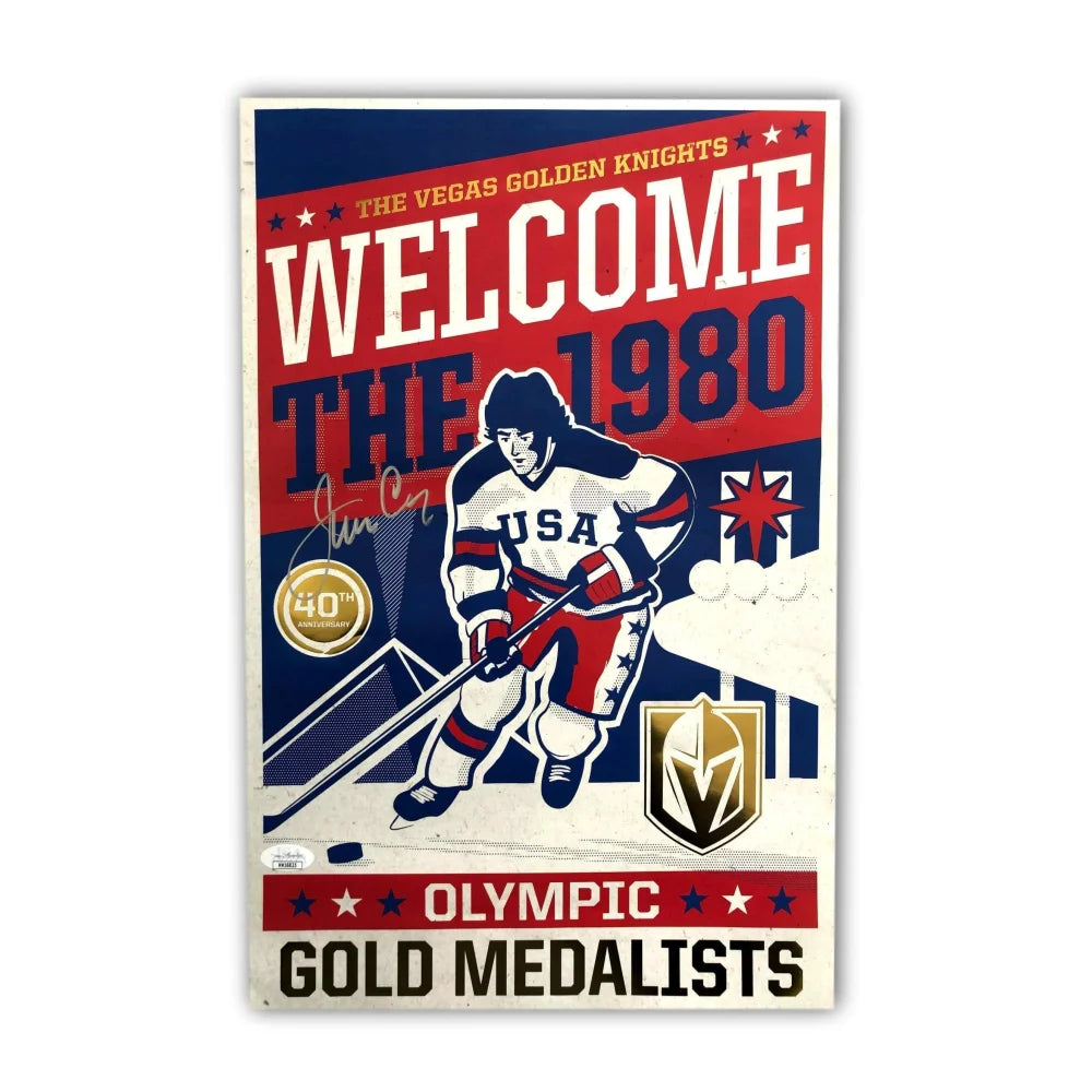 Jim Craig Autographed Miracle on Ice 40th Anniversary Poster - Vegas Golden Knights Edition with JSA COA - Perfect for Hockey Fans, Sports Memorabilia Collectors & Man Cave Decor