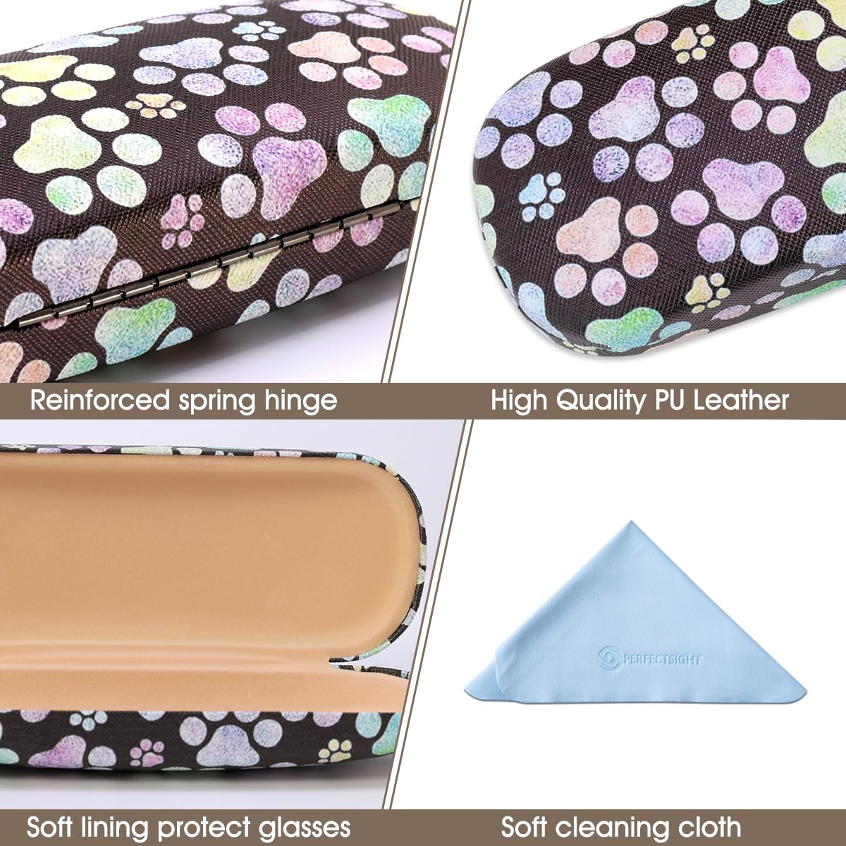 PERFECTSIGHT Hard Shell Eyeglasses Case - PU Leather Protective Glasses Holder for Women, Men & Kids - Durable Travel Eyewear Storage for Glasses, Sunglasses & Reading Glasses - Perfect for Office, School & Travel Accessories