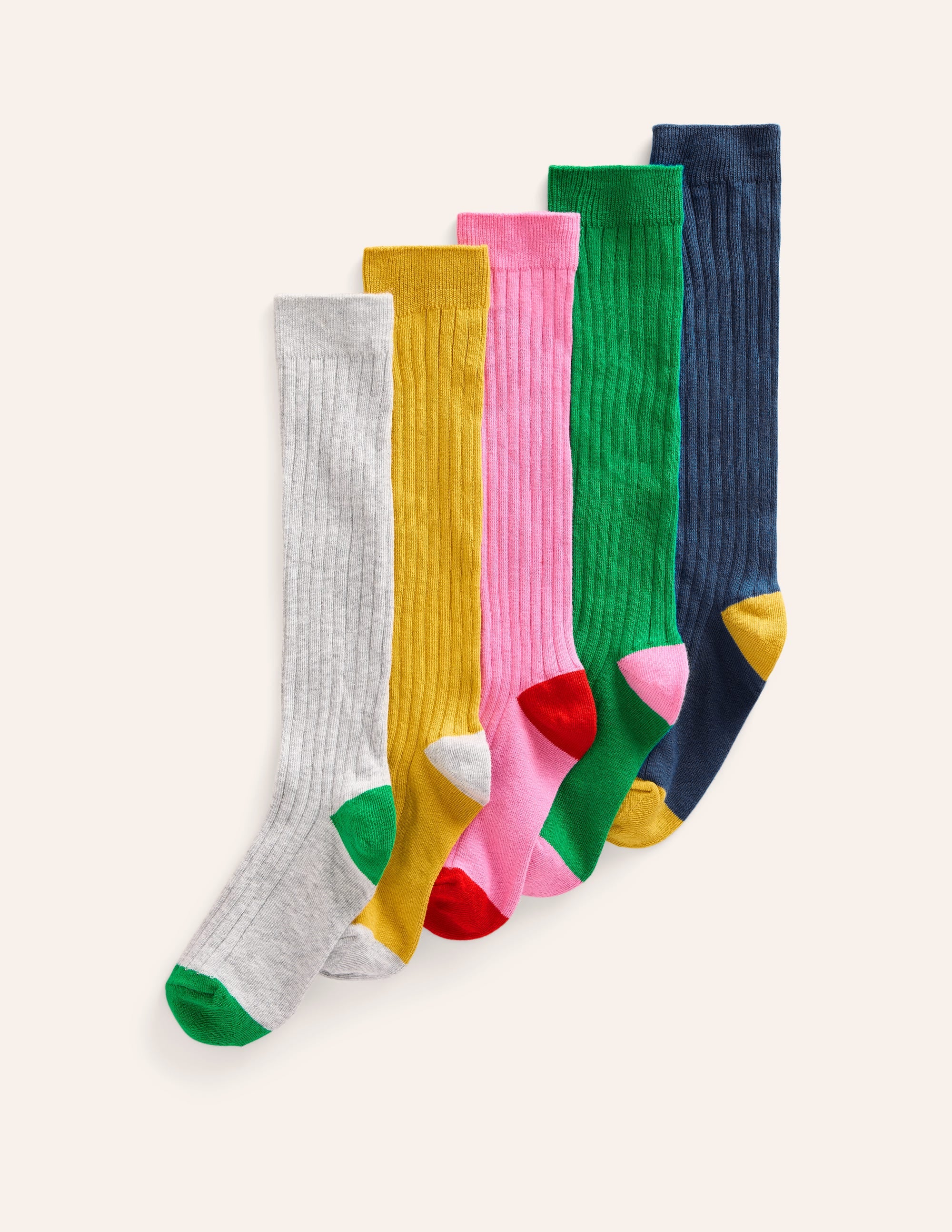 5 Pack Ribbed Knee High Socks for Women - Colorful Rainbow Striped Fashion Socks - Perfect for Casual Wear, Cosplay & Outfit Matching