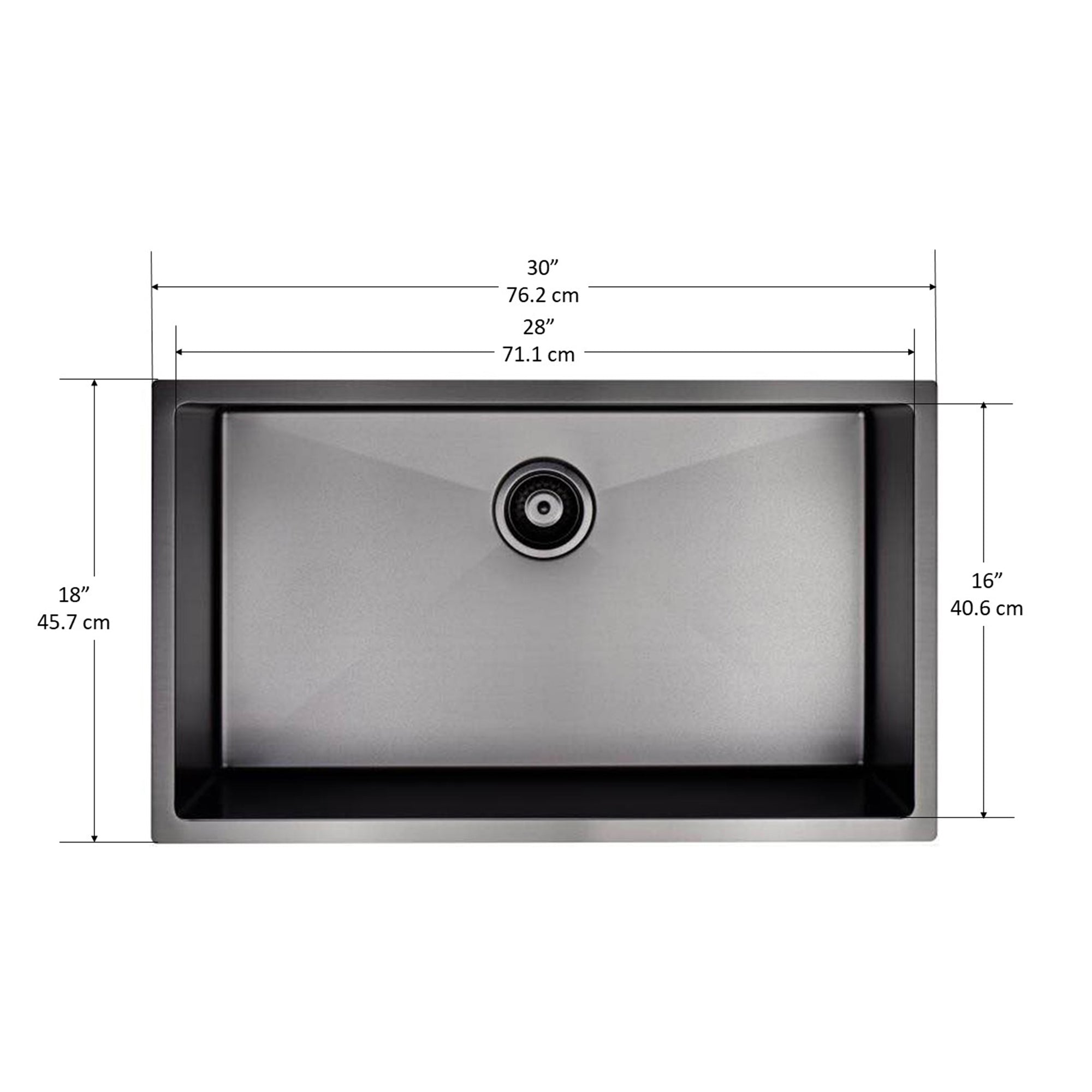 Prestige Series 30-Inch Undermount Single Bowl Stainless Steel Kitchen Sink with Grid & Strainer - Gunmetal PVD Nano Coating for Modern Kitchens & Restaurant Use