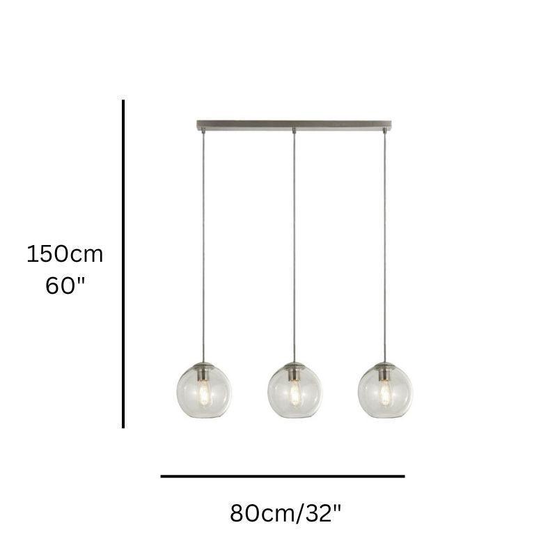 3-Light Chrome Pendant Light Fixture with Clear Glass Shades - Modern Dining Room, Kitchen Island, or Entryway Lighting - Minor Box Damage