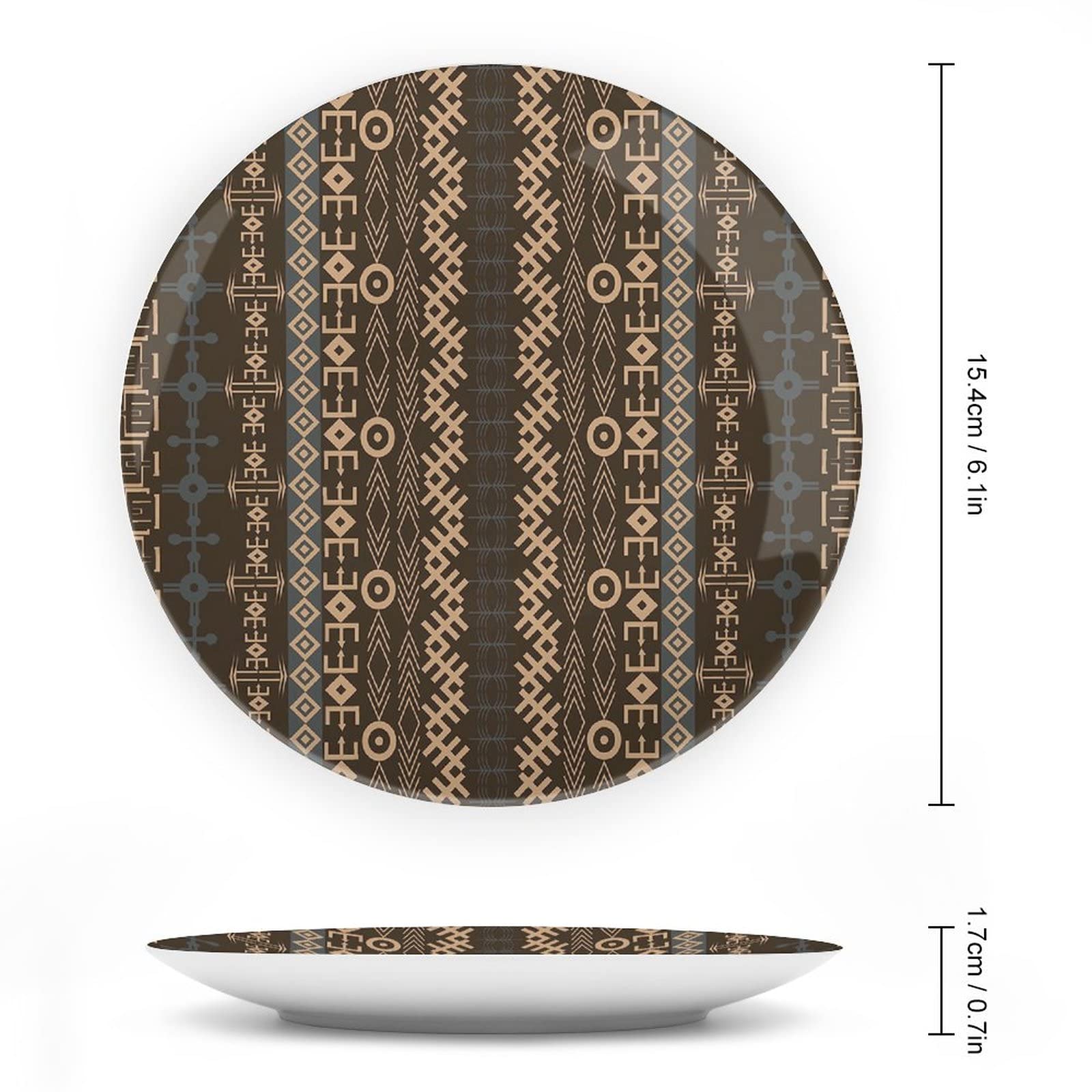10 Inch African Decorative Ceramic Plates - Traditional Geometric Arrow & Striped Patterns in Blue, Grey, Brown & Earth Tones - Handcrafted Dinnerware for Home Decor & Cultural Dining Experience