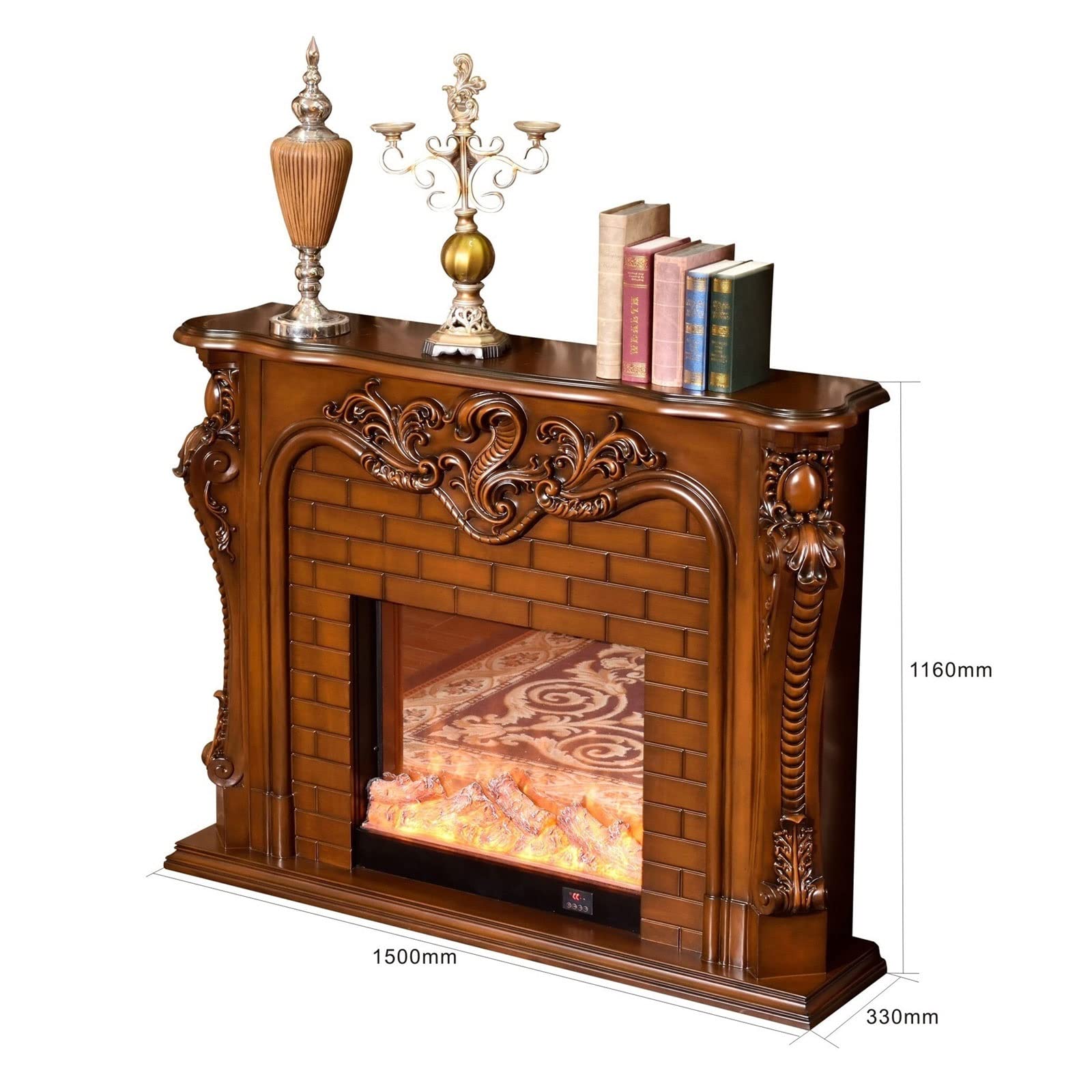 Electric Fireplace Insert with LED Flame Effect - Brown Wooden Mantel Frame, No Heater - Perfect for Living Room, Bedroom & Office Decoration