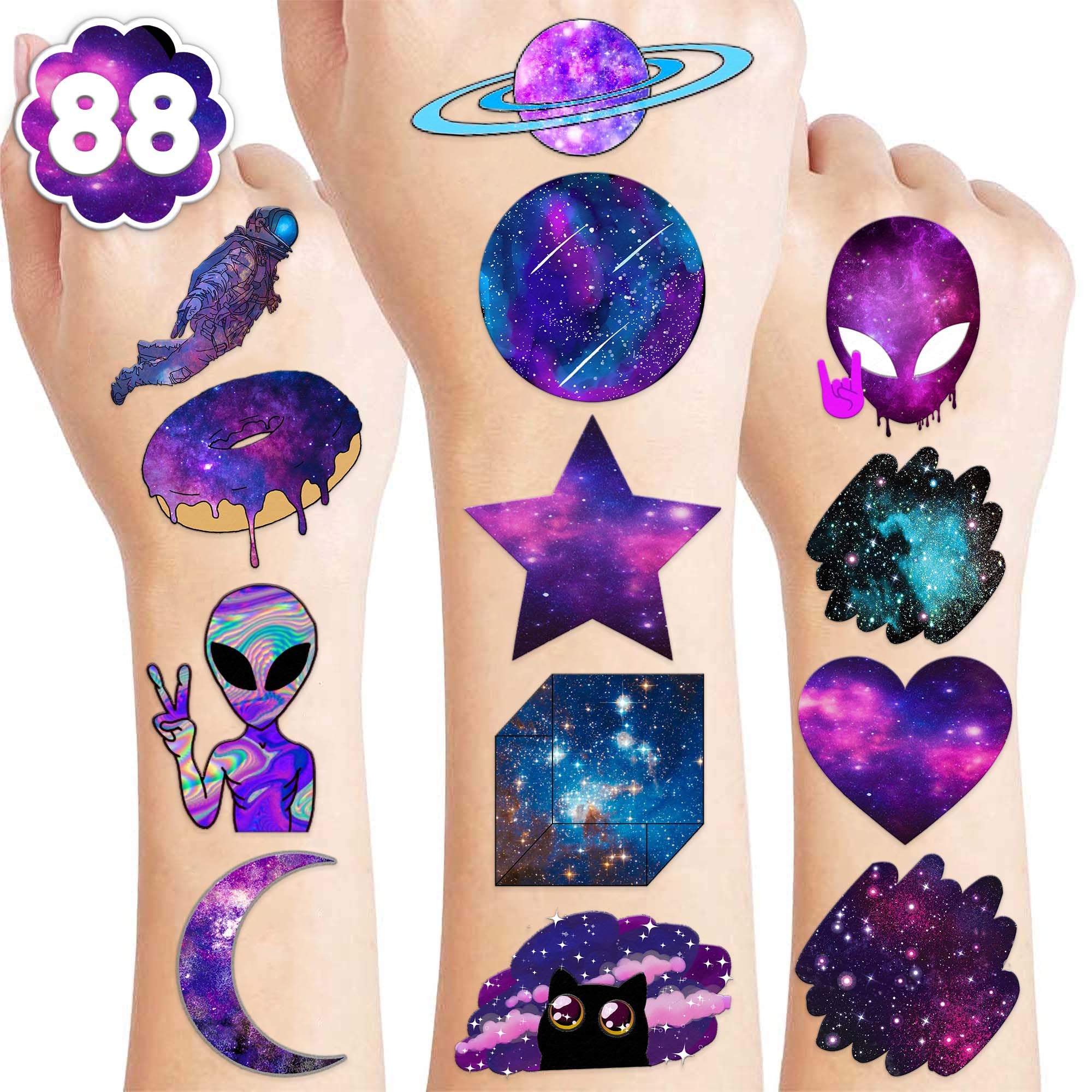 88PCS Galaxy Temporary Tattoos - Space Themed Party Decorations, Kids Birthday Favors, Classroom Rewards & School Prizes | Perfect for Space Birthday Parties, School Events & Gift Giving