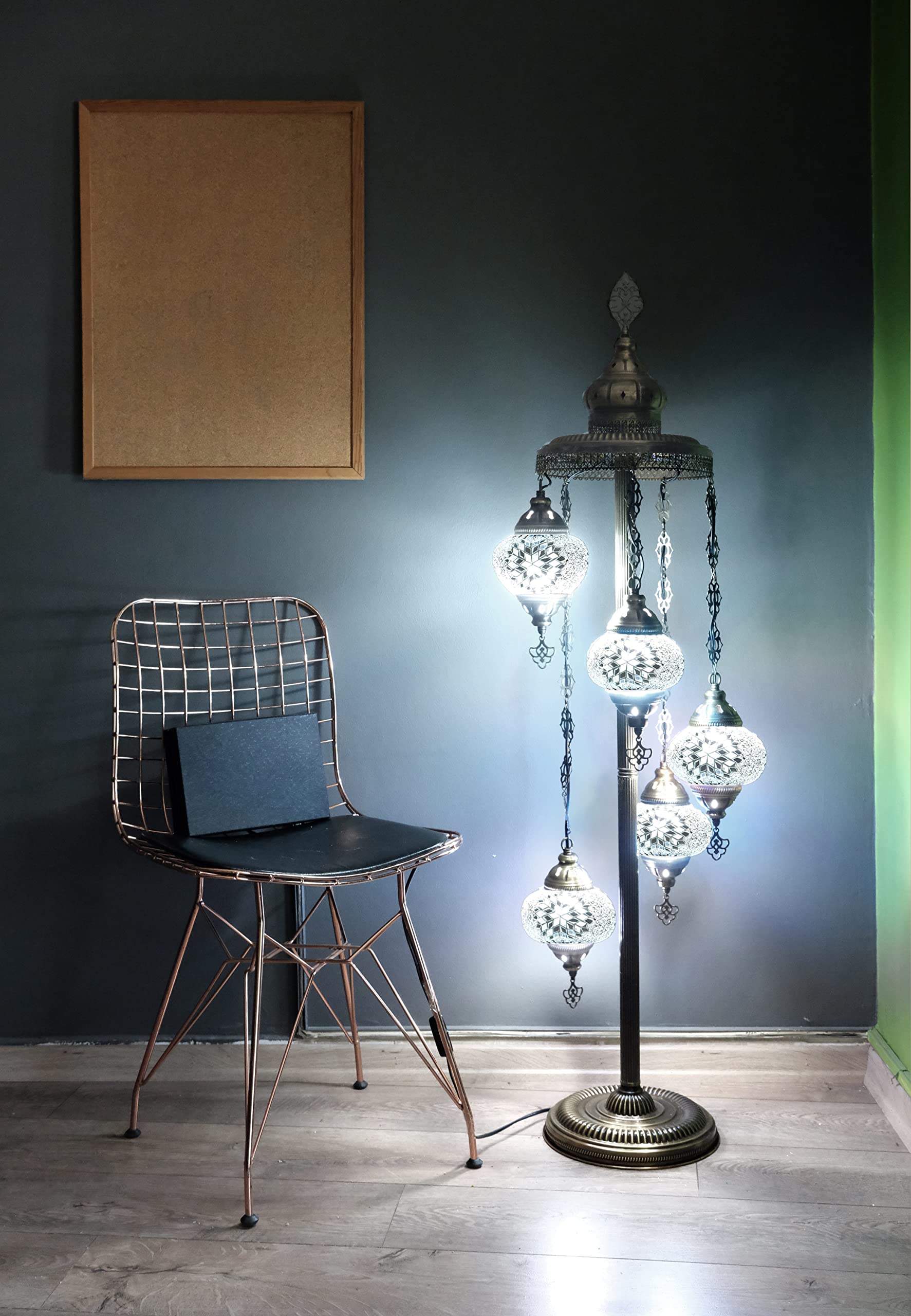 Handmade Turkish Mosaic Floor Lamp - 5 Globe Design, 52
