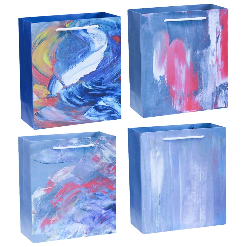 BESTOYARD 4Pcs Paper Gift Bags with Handles - Simulated Oil Painting Pattern, Portable Candy & Favor Bags for Christmas, Holidays, Shopping & Retail - Perfect for Gift Wrapping, Party Favors & Merchandise Packaging
