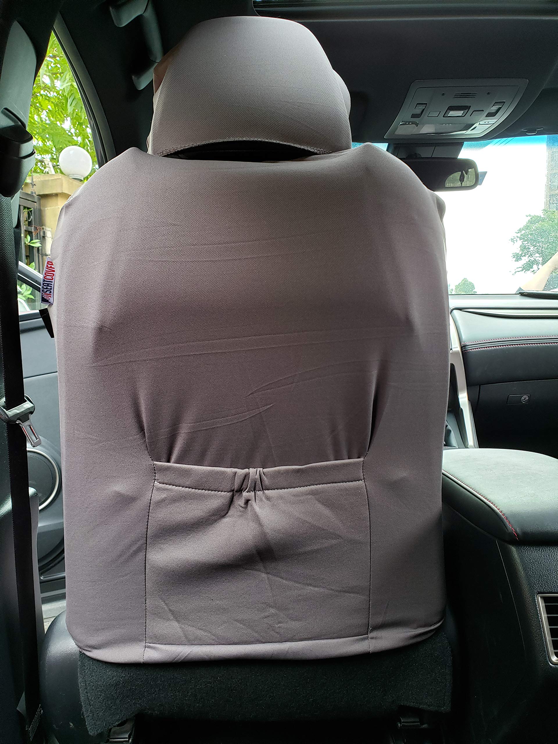 Premium Grey Canvas Car Seat Covers - Universal Fit for Cars, Trucks & SUVs | Waterproof Heavy Duty Protection | Racing Embroidery Design | Airbag Compatible Full Set (Front Bucket & Rear Bench Seats) | Perfect for Daily Commute, Road Trips & Off-Road Adventures