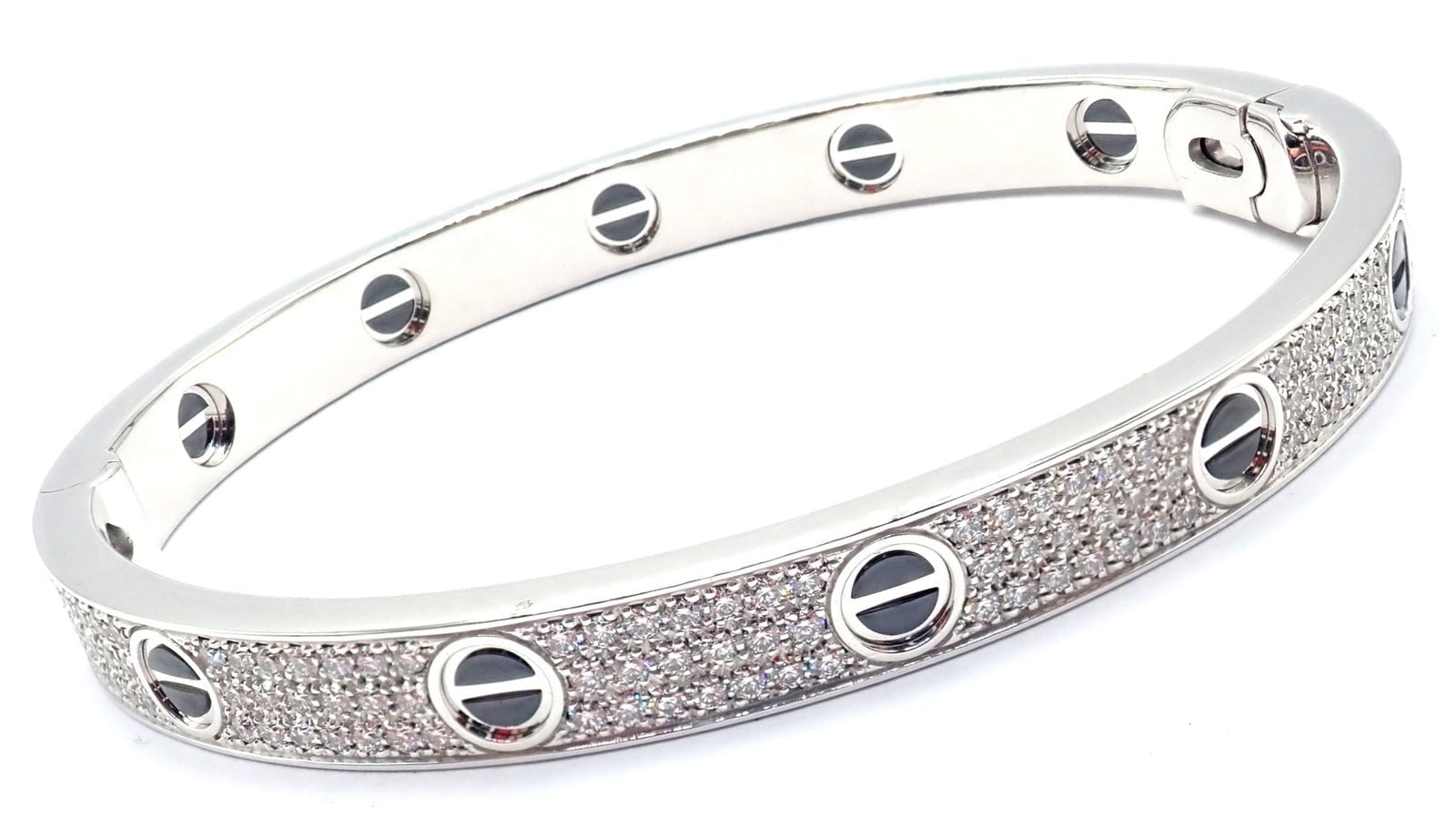 Authentic Cartier Love 18K White Gold Diamond Pave Ceramic Bracelet Size 18 with Certificate - Luxury Jewelry Gift for Anniversary & Special Occasions