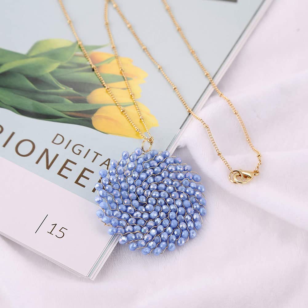 Niumike Handmade Crystal Circle Pendant Necklace and Earring Set for Women - Elegant Prom Jewelry, Long Statement Necklace with Gift Box - Perfect for Weddings, Parties & Special Occasions