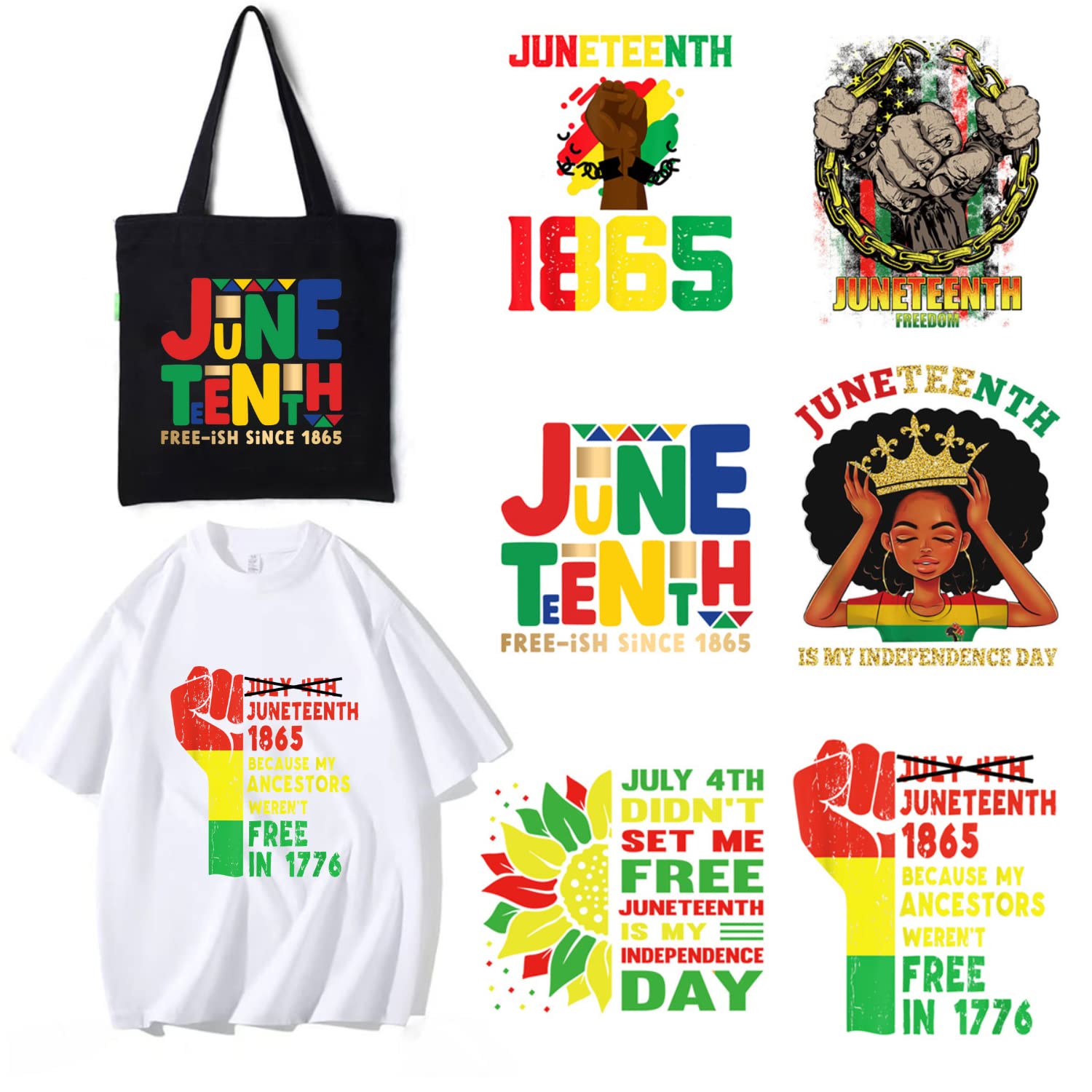 6Pcs Large Juneteenth Iron On Decals for T-Shirts - Heat Transfer Letters & Patches for Clothing - Fabric Adhesive Iron On Transfers for Women & Men - Perfect for DIY Crafts, Custom Apparel, and Holiday Celebrations