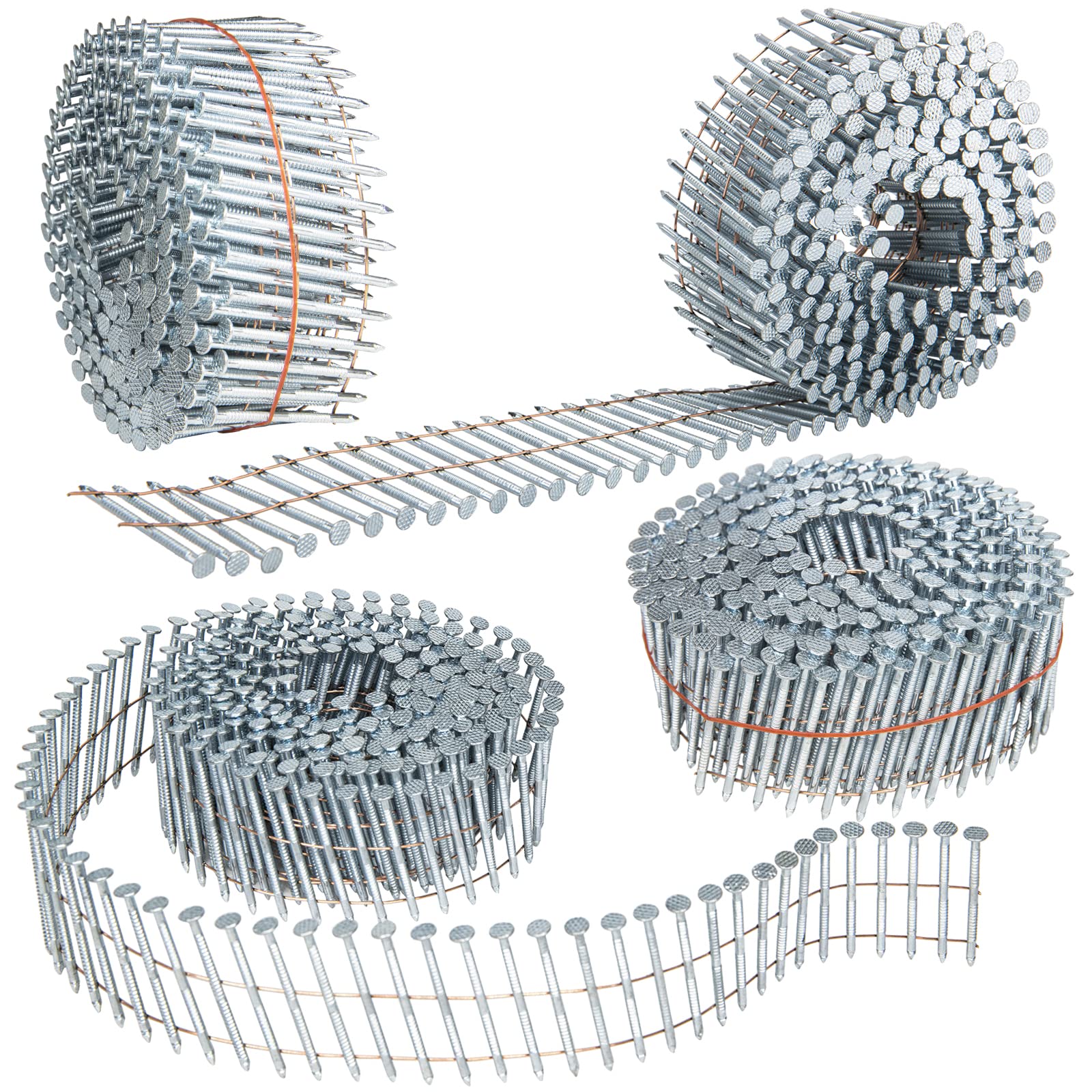 1-3/4 Inch 15 Degree Stainless Steel Coil Siding Nails - 1200 Count Ring Shank Galvanized Roofing Nails for Siding, Fencing & Exterior Trim Installation - Weather Resistant Construction Fasteners