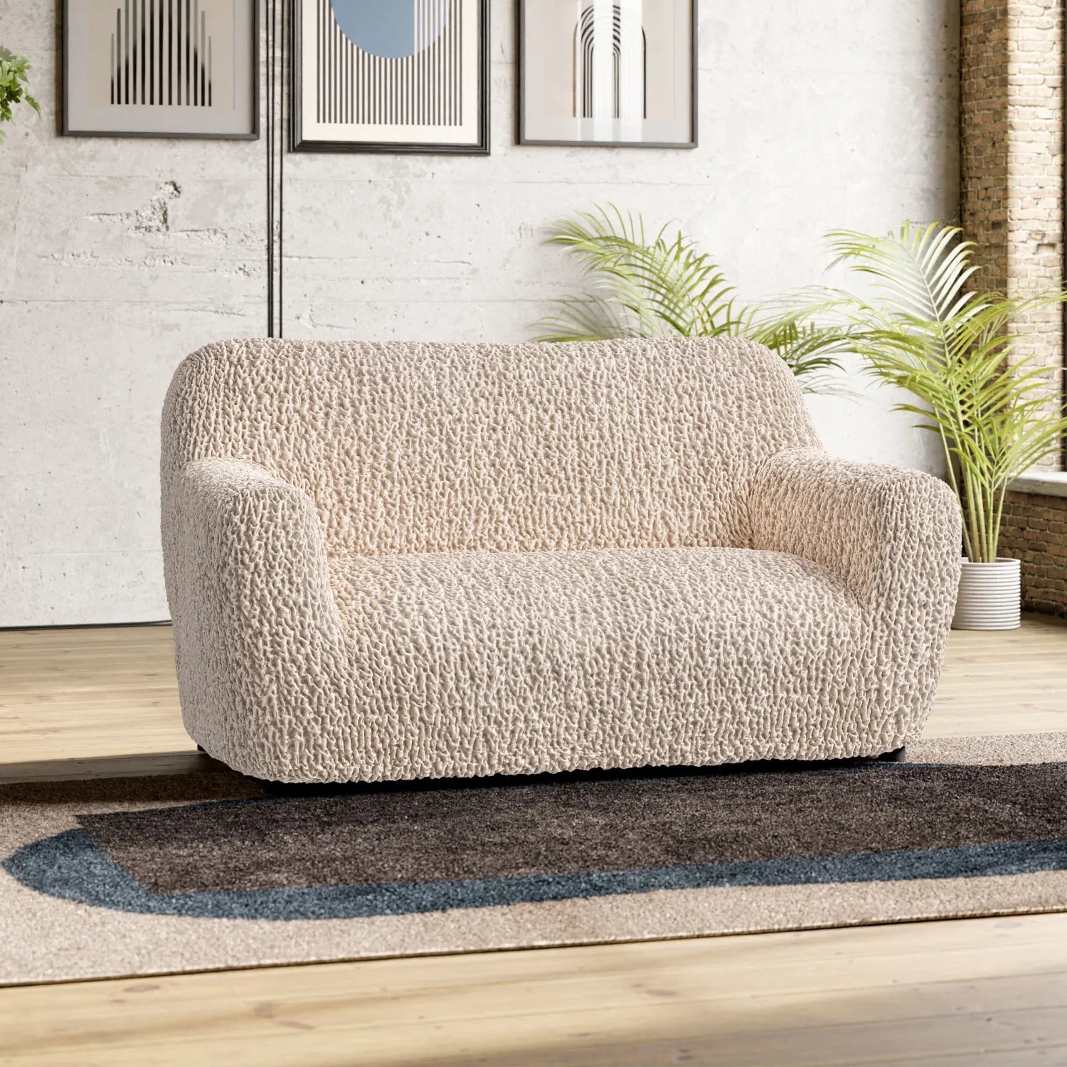 Goffrato Velvet 2-Seater Loveseat Slipcover - Soft Stretch Sofa Cover for Living Room, Bedroom & Dorm - Easy Wash & Anti-Slip Design