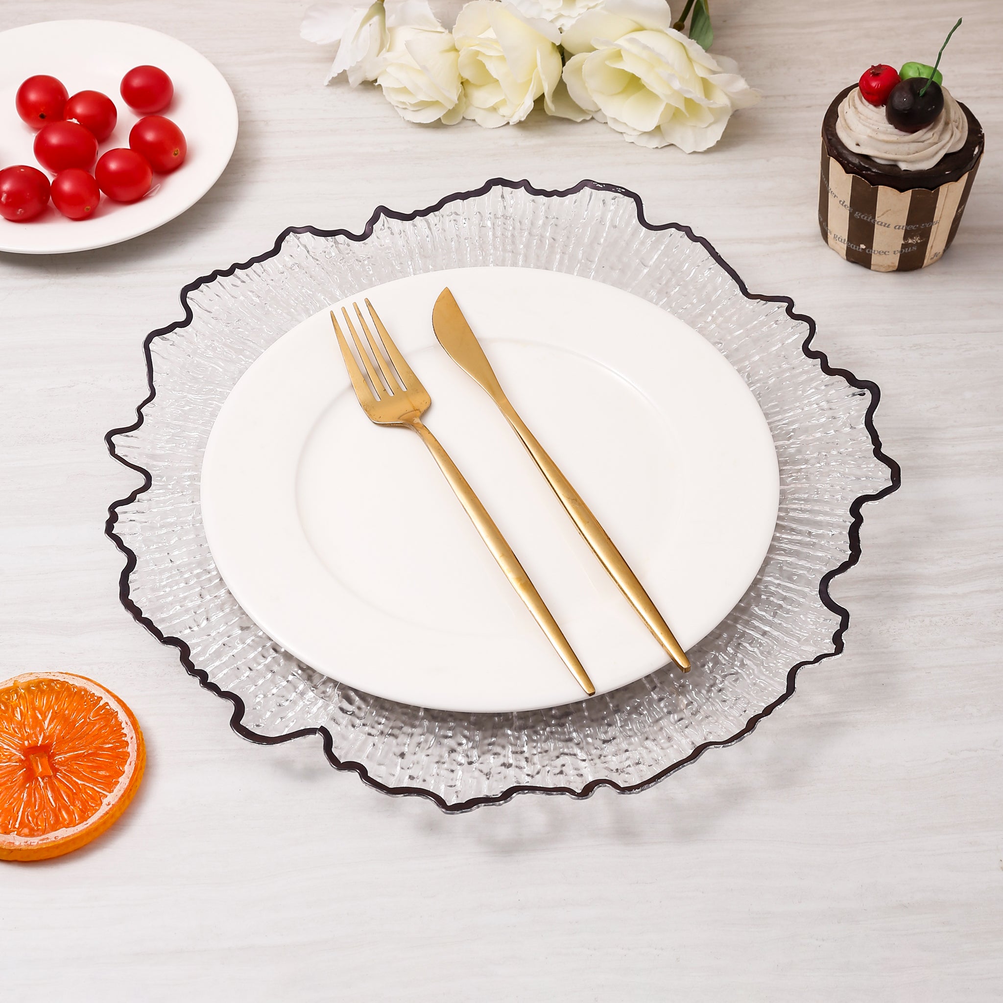 Reef Acrylic Charger Plate with Clear Black Trim - Elegant Dinnerware for Weddings, Parties & Formal Dining