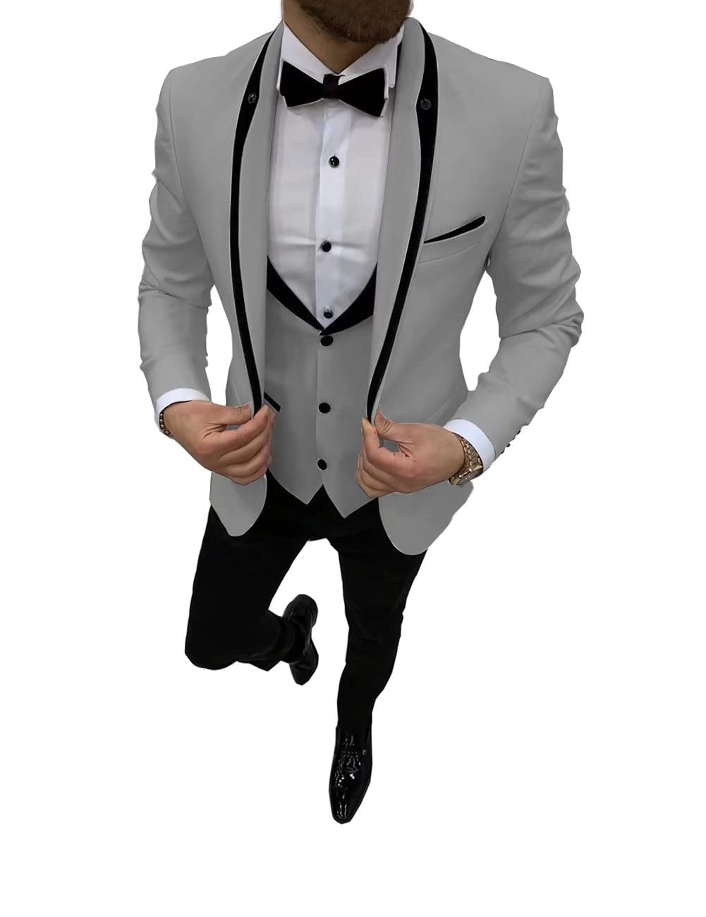 HUUTOE White Tuxedo Suit for Men - 3 Piece Slim Fit One Button Prom & Wedding Suit | Formal Groom Attire, Evening Wear & Special Occasion Outfit