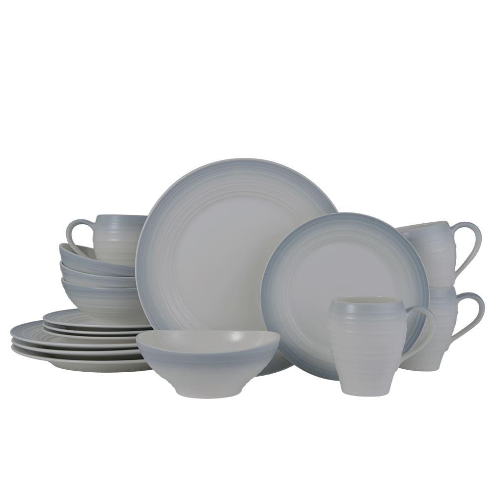 Swirl Ombre Grey 16-Piece Dinnerware Set - Service for 4 | Elegant Stoneware Plates, Bowls & Mugs | Perfect for Family Dinners, Entertaining Guests & Modern Kitchen Decor