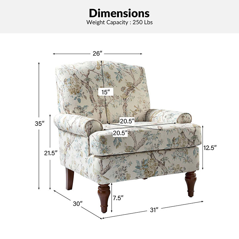Dominik Armchair - Modern Accent Chair for Living Room, Bedroom & Office - Stylish Upholstered Lounge Chair with Wooden Legs - Perfect for Relaxing, Reading & Decor