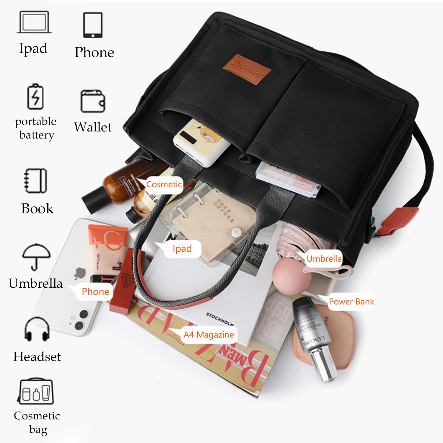 Stylish Canvas Tote Bag for Women with Pockets - Perfect for Work & Travel