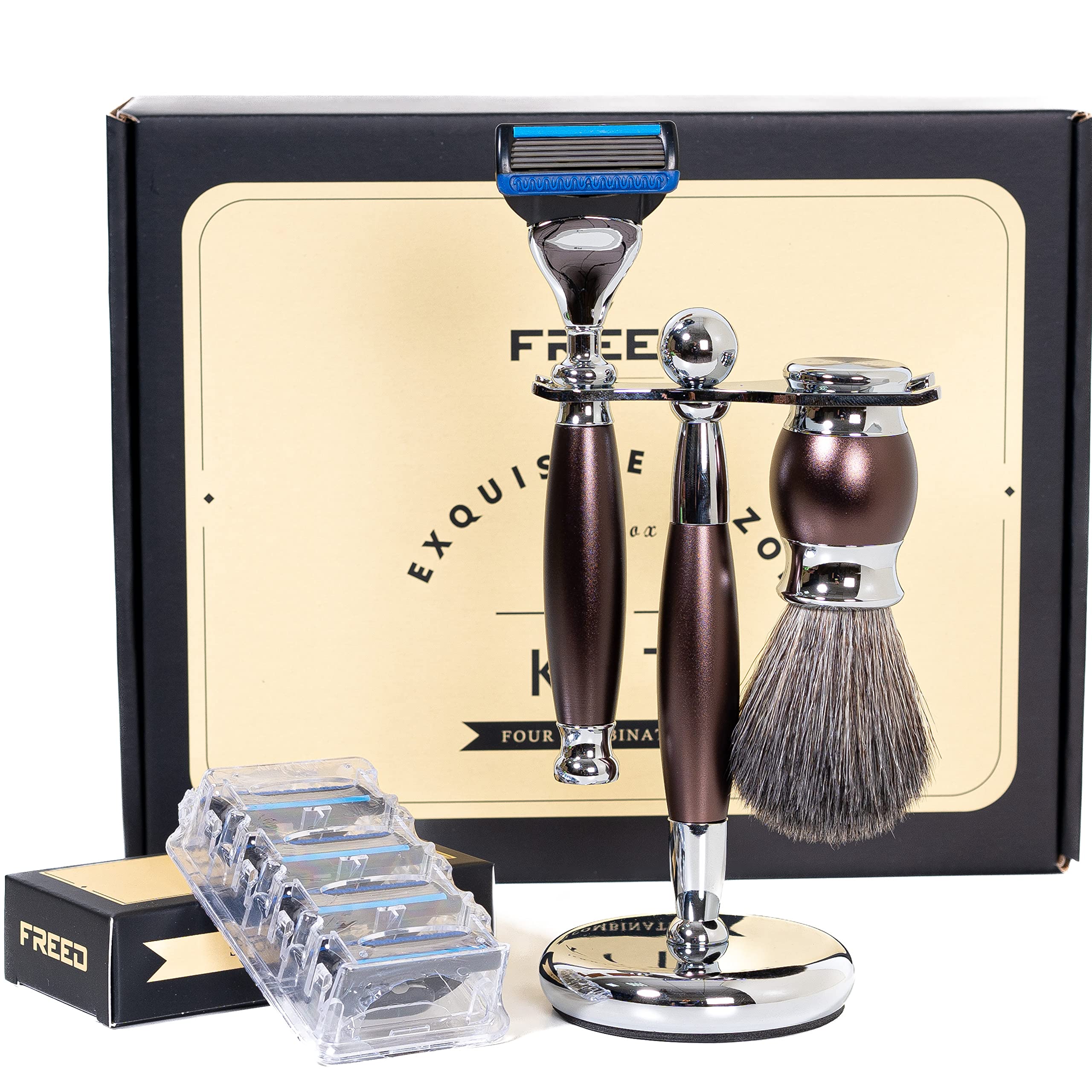 Premium 5-Blade Safety Razor Set for Men - 4-Piece Luxury Grooming Kit with Alloy Handle - Perfect Gentleman's Shaving Gift Set - Ideal for Daily Use, Travel & Special Occasions