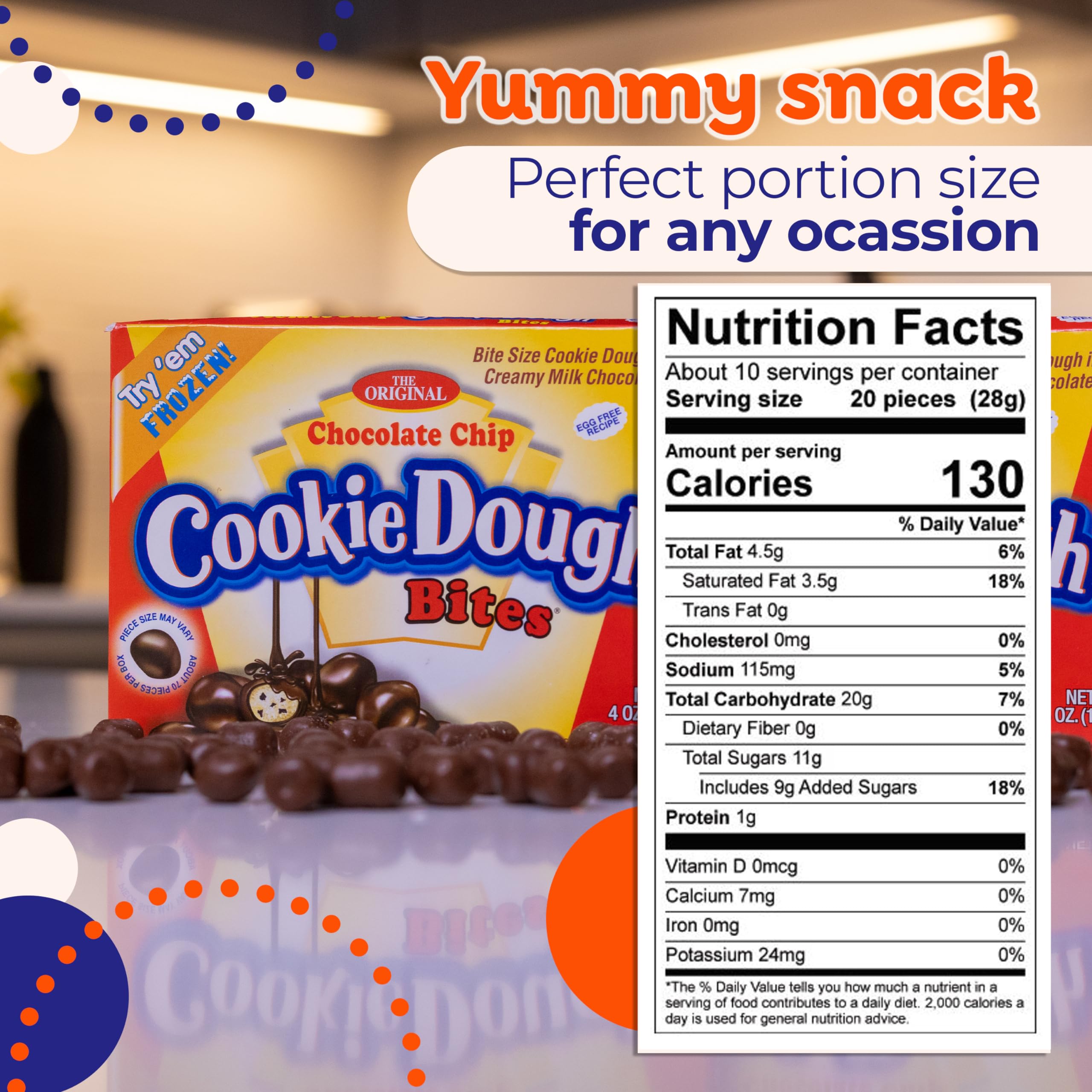 Original Chocolate Chip Cookie Dough Bites - 12 Packs (3.1 Oz Each) - Ready-to-Eat Snacks for Parties, School Lunches & On-the-Go Treats
