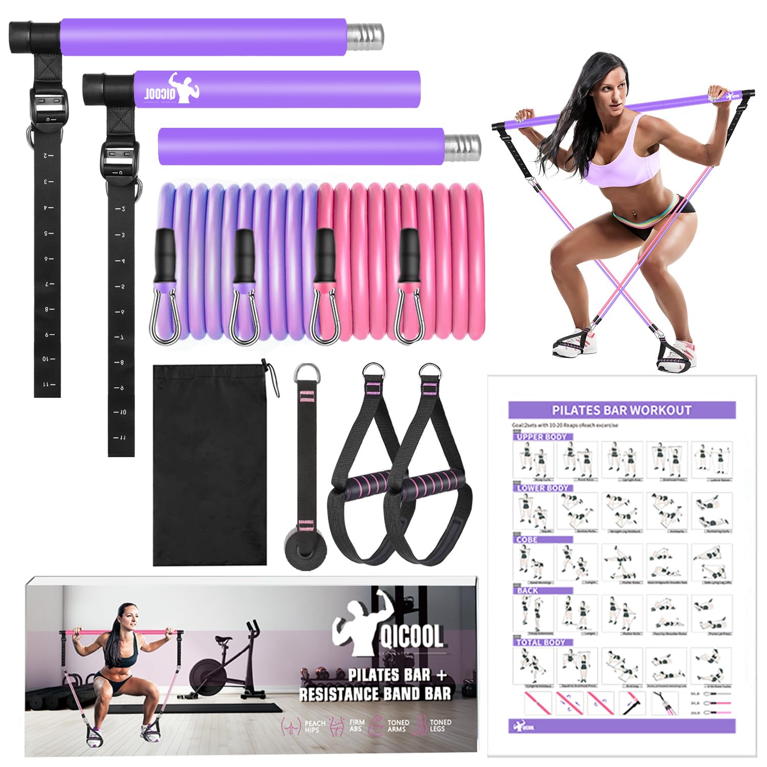 Pilates Bar Kit with Resistance Bands - Full Body Workout Equipment for Women & Men - Home Gym Yoga & Fitness Training - Perfect for Strength Training, Stretching, and Toning at Home or Gym