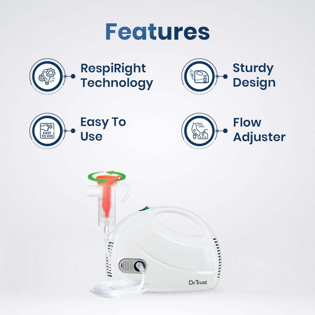 Dr Trust USA Portable Compressor Nebulizer Machine with Adjustable Flow Control - Fast & Quiet Breathing Treatment for Adults & Kids at Home or Travel