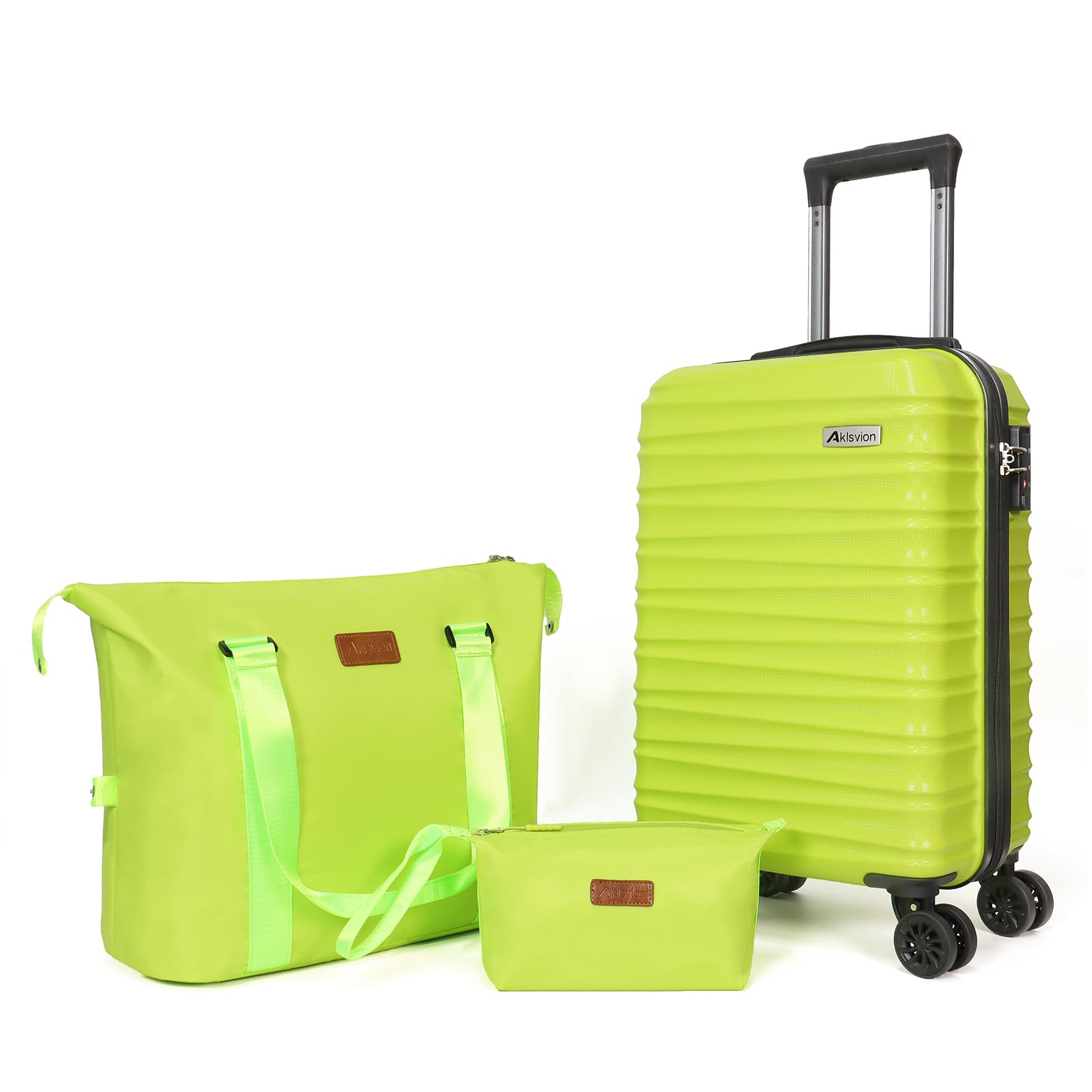 3-Piece ABS Hardshell Spinner Wheel Luggage Set with Carry-On Suitcase, Weekender Bag & Toiletry Bag (Lime) - Perfect for Travel, Business Trips & Vacations